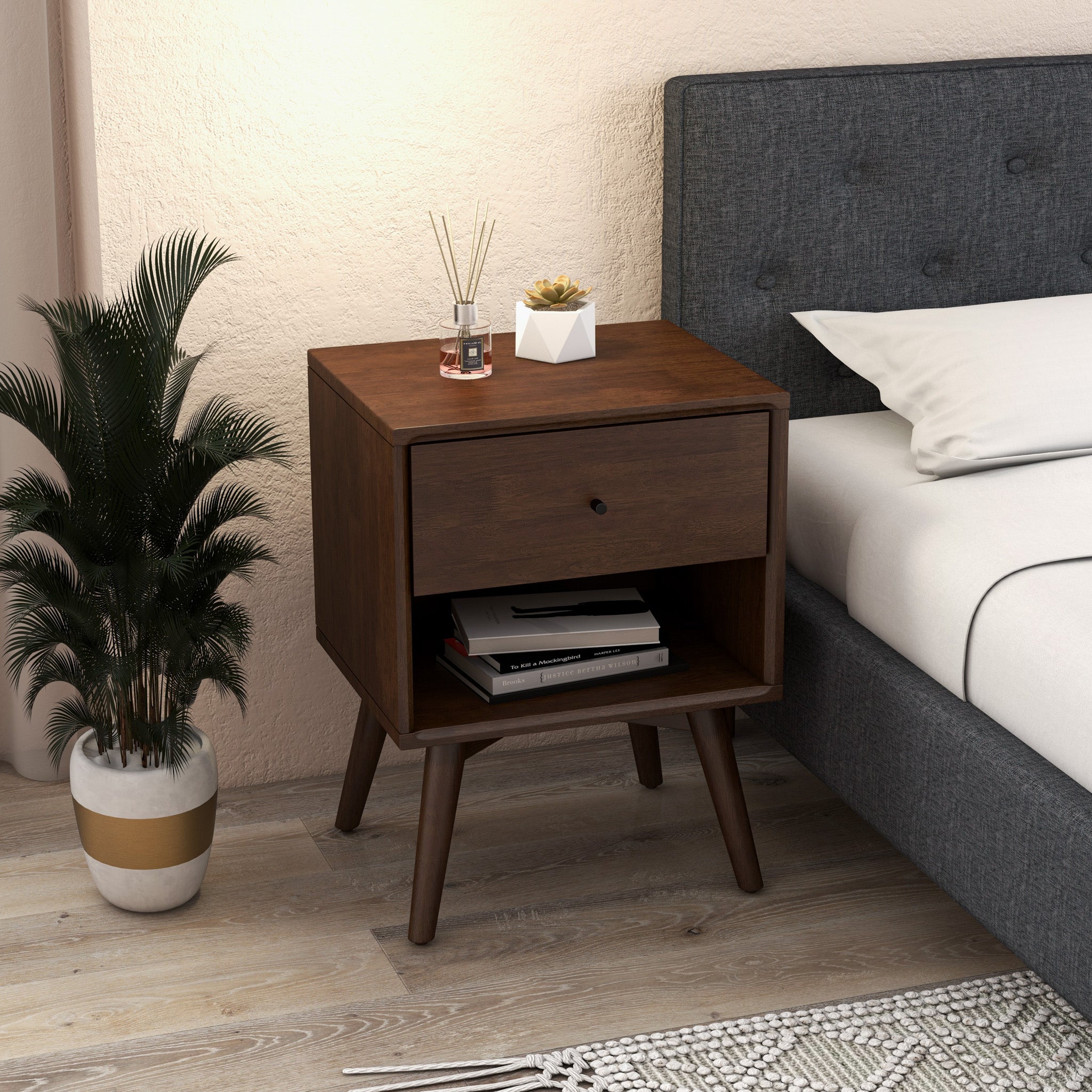 Noak Single Drawer Mid Century Modern Style Night Stand - MidinMod