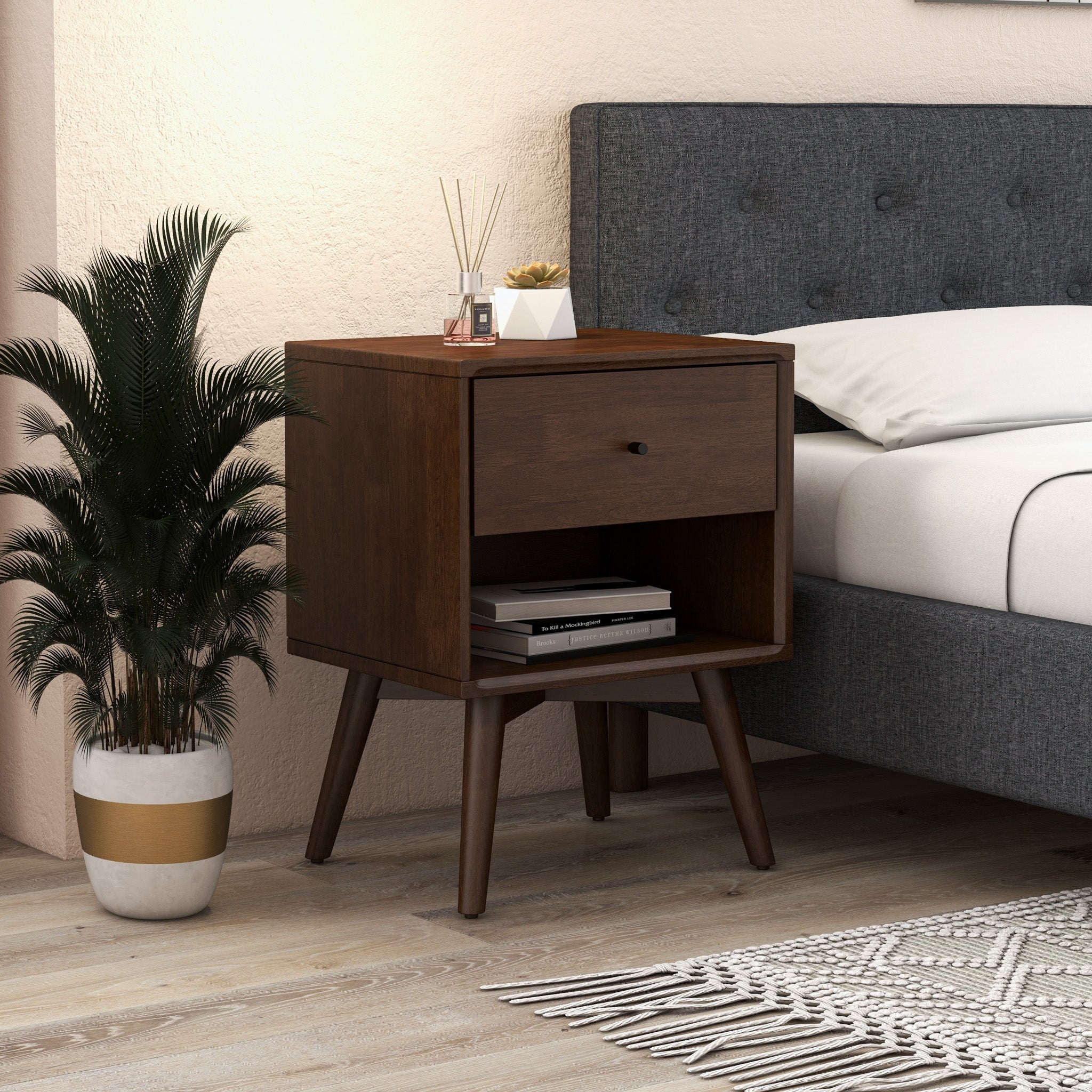 Noak Single Drawer Mid Century Modern Style Night Stand - MidinMod
