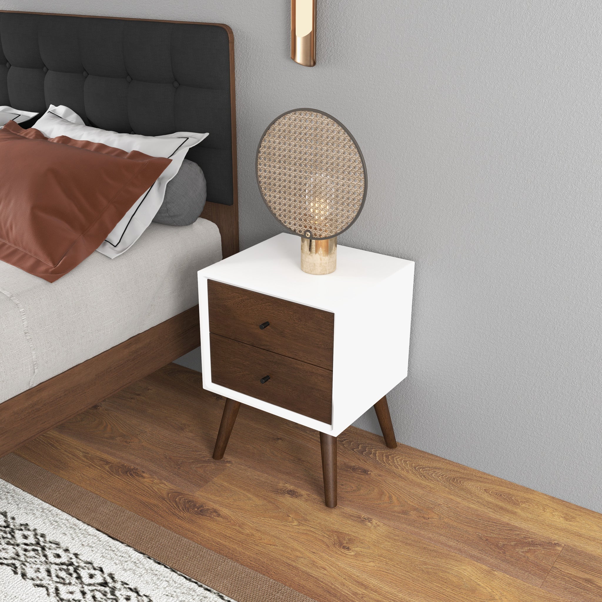 Noak White Walnut Mid Century Modern Style Night Stand - MidinMod