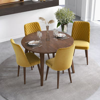 Palmer Dining set with 4 Evette Gold Dining Chairs (Walnut) | Mid in Mod | Houston TX | Best Furniture stores in Houston