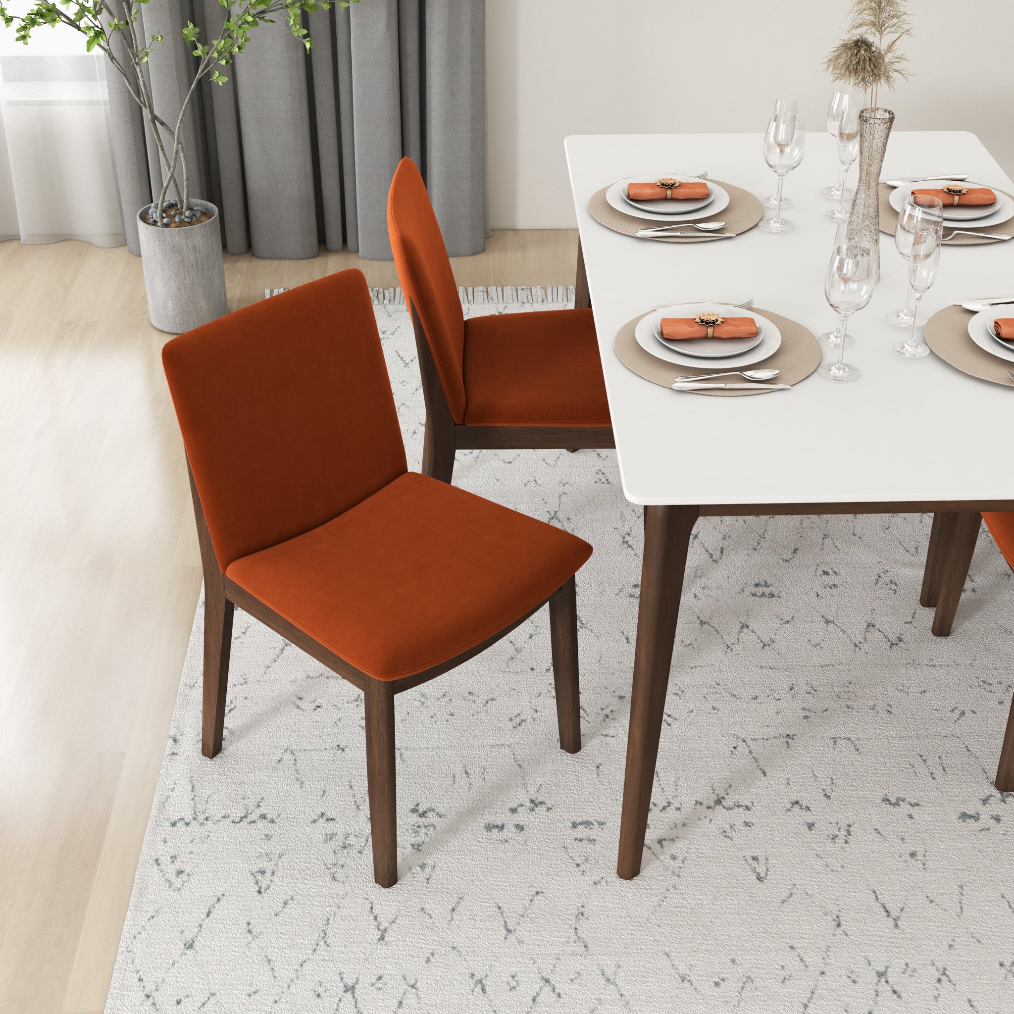 Virginia Dining Chair Burnt Orange Velvet Set of 2 - MidinMod
