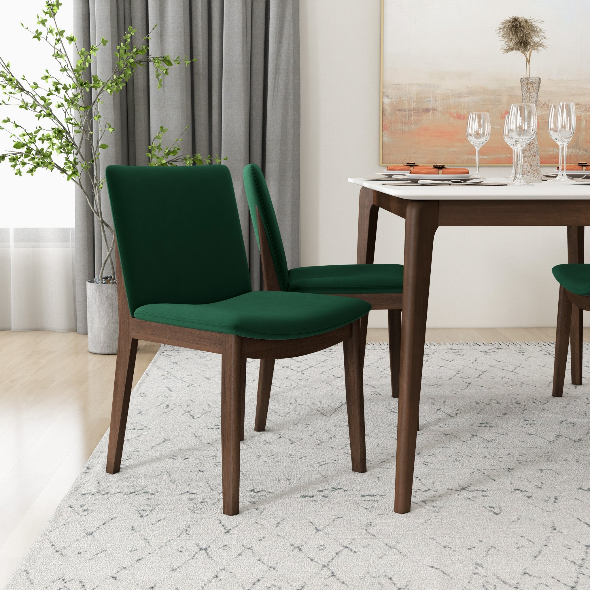 Virginia Dining Chair Green Velvet Set of 2 - MidinMod