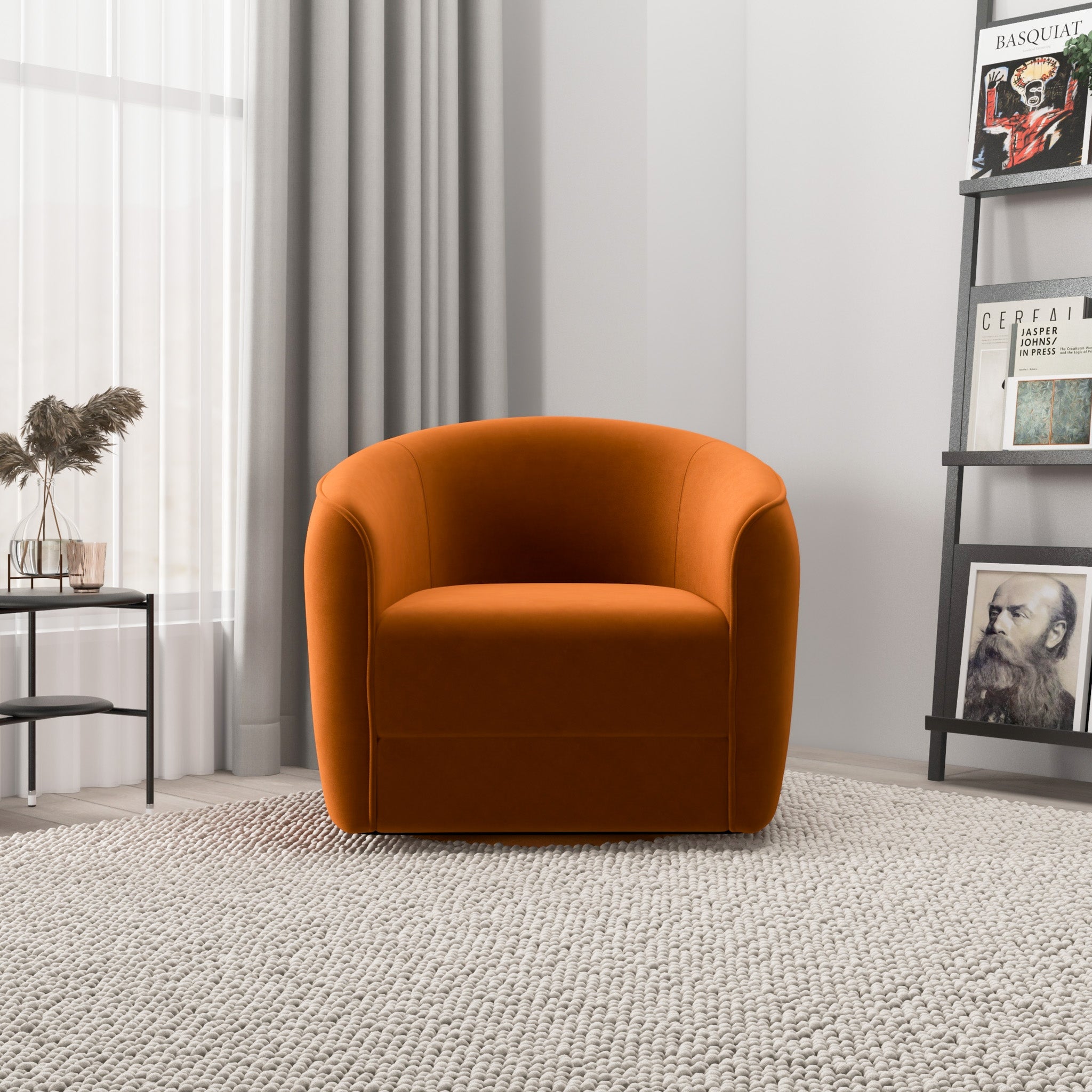 Spring Burnt Orange Velvet Swivel Chair - MidinMod