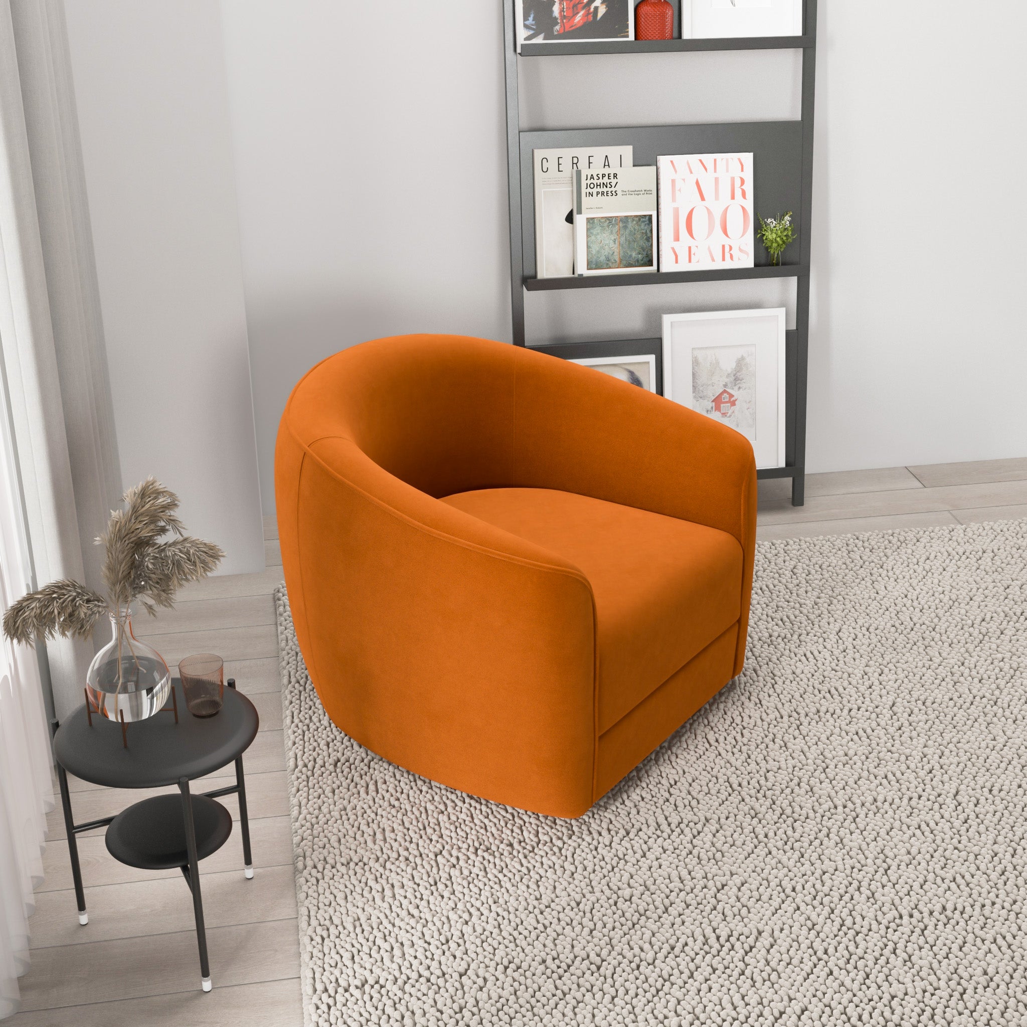 Spring Burnt Orange Velvet Swivel Chair - MidinMod