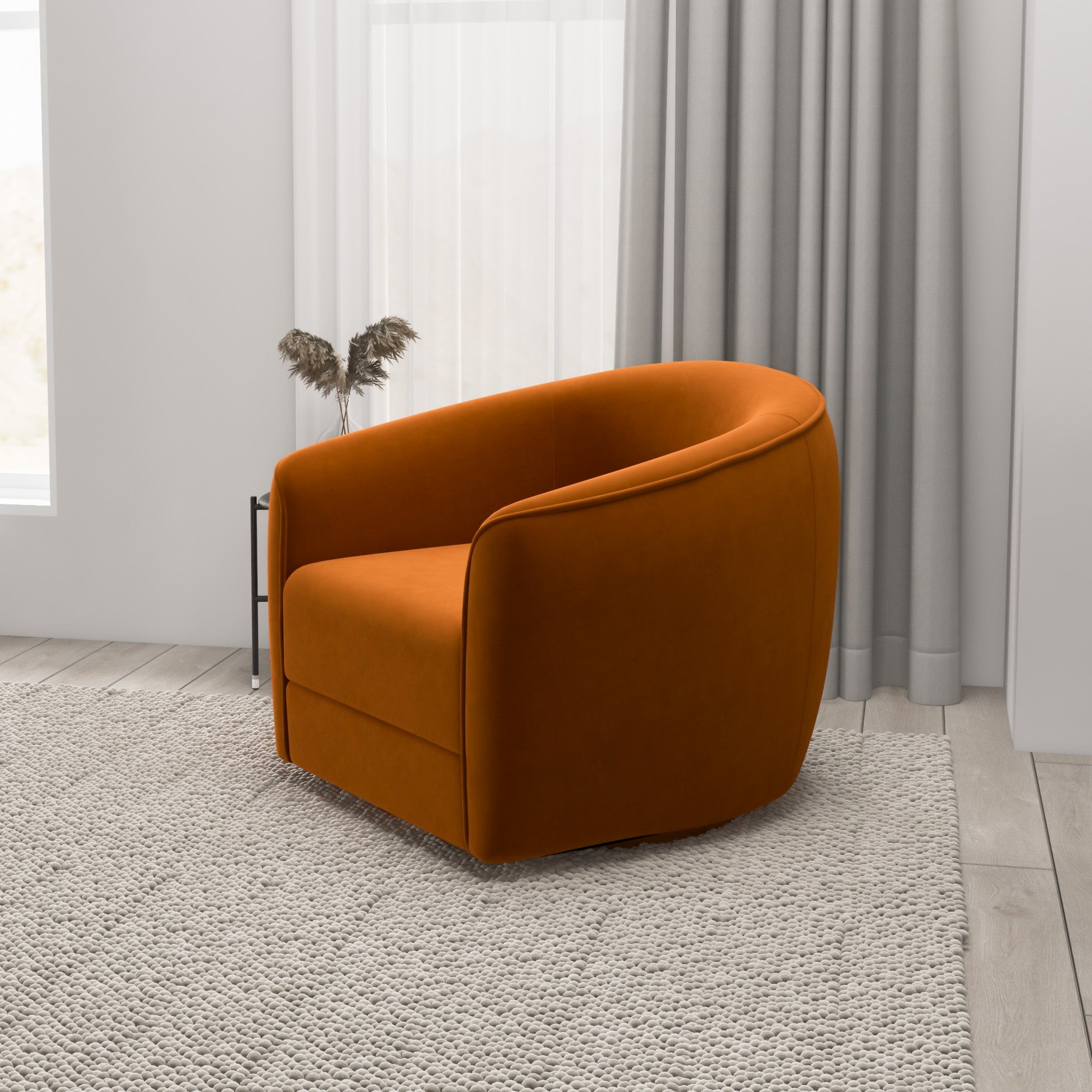 Spring Burnt Orange Velvet Swivel Chair - MidinMod