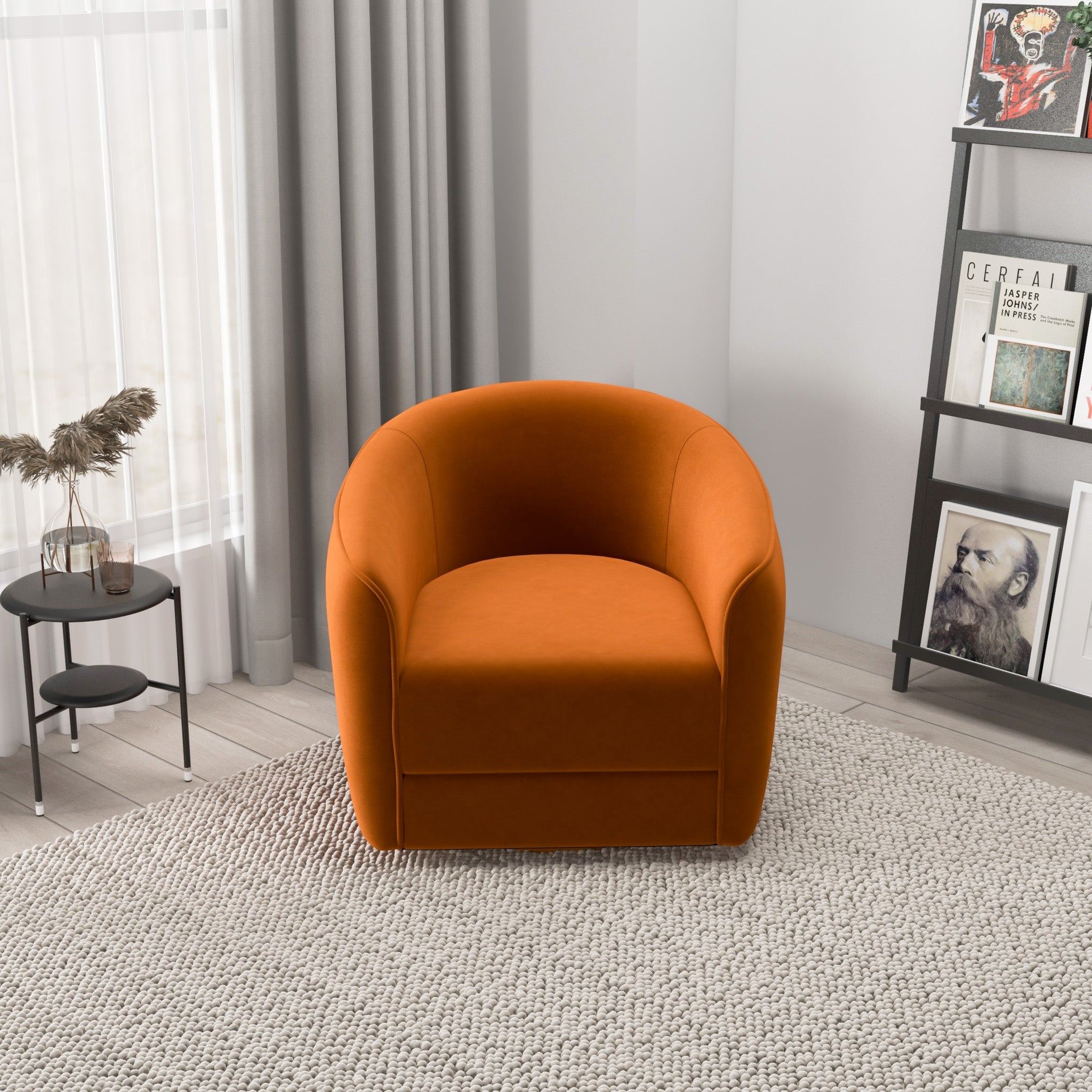 Spring Burnt Orange Velvet Swivel Chair - MidinMod