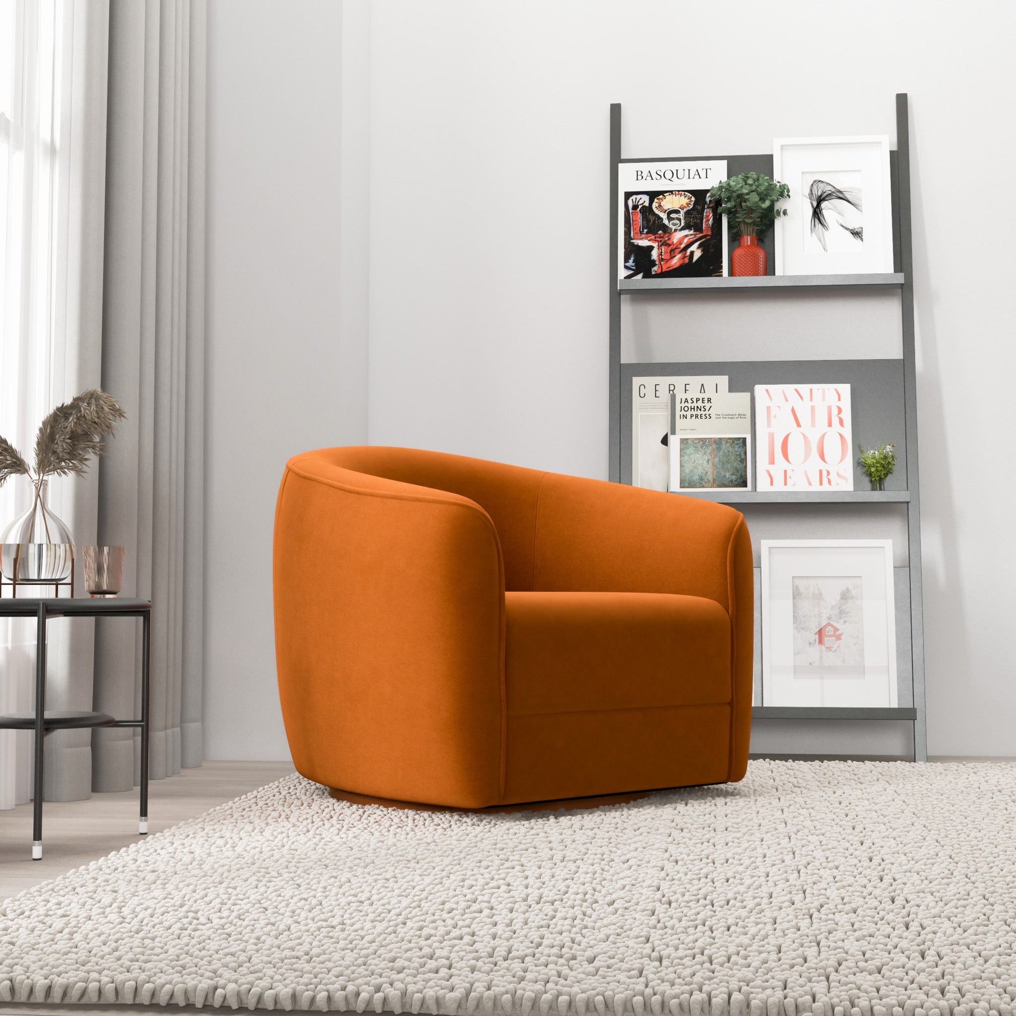 Spring Burnt Orange Velvet Swivel Chair - MidinMod