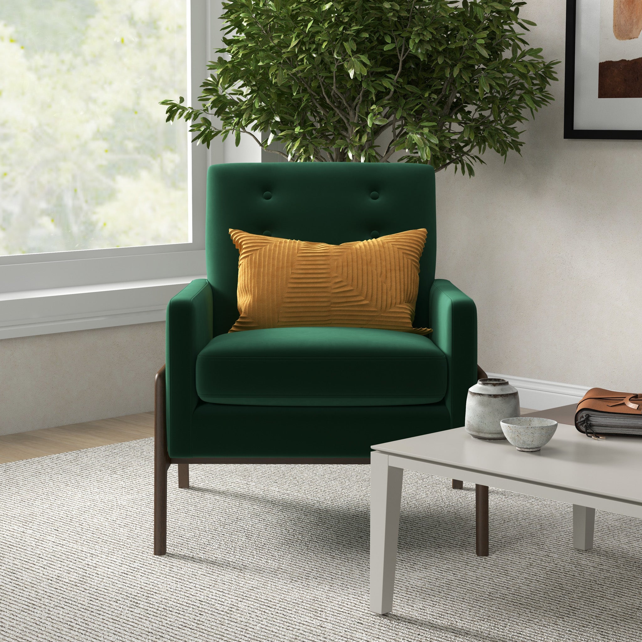 Stella Emerald Green Velvet Lounge Chair - MidinMod