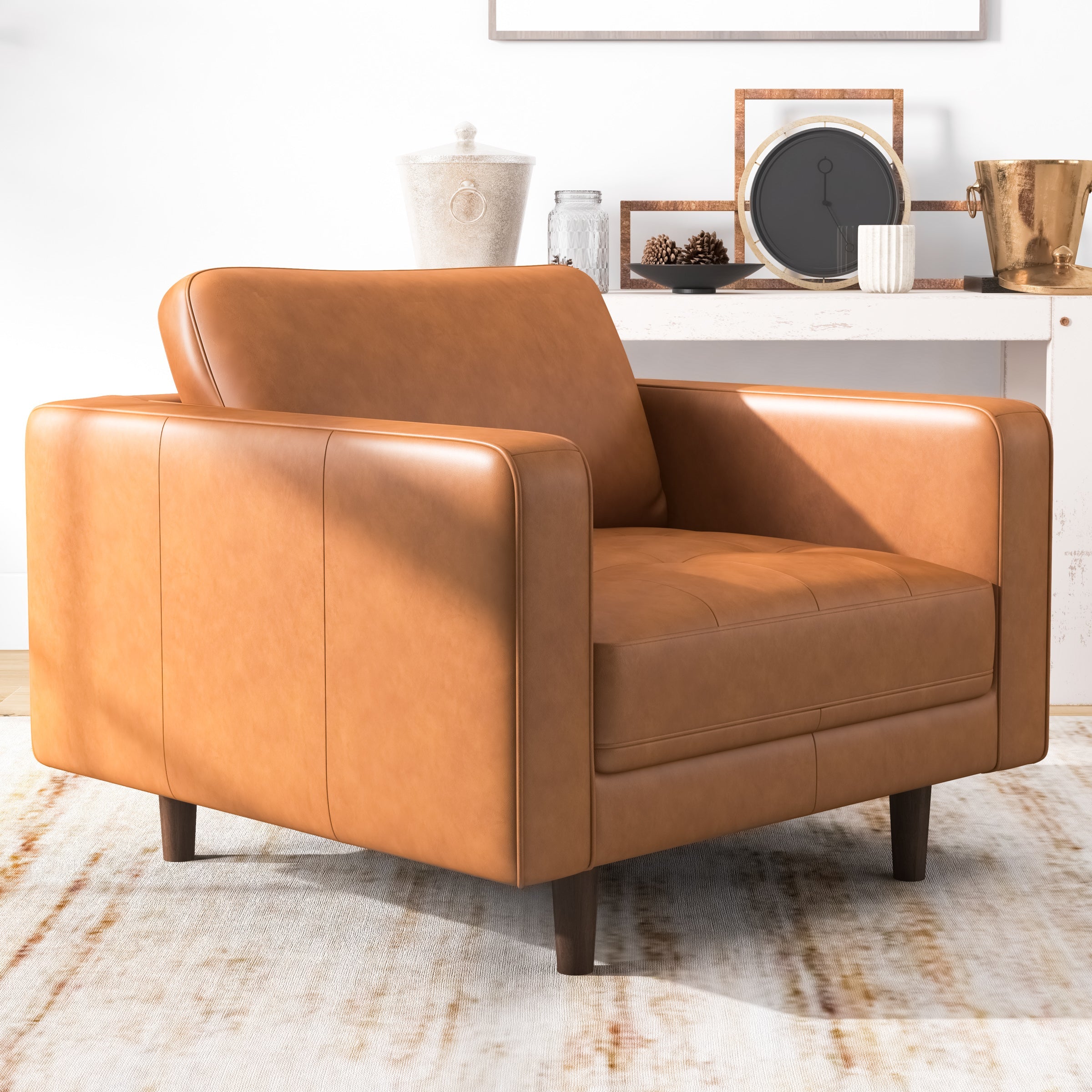 Tessa Tan Leather Leather Lounge Chair - MidinMod