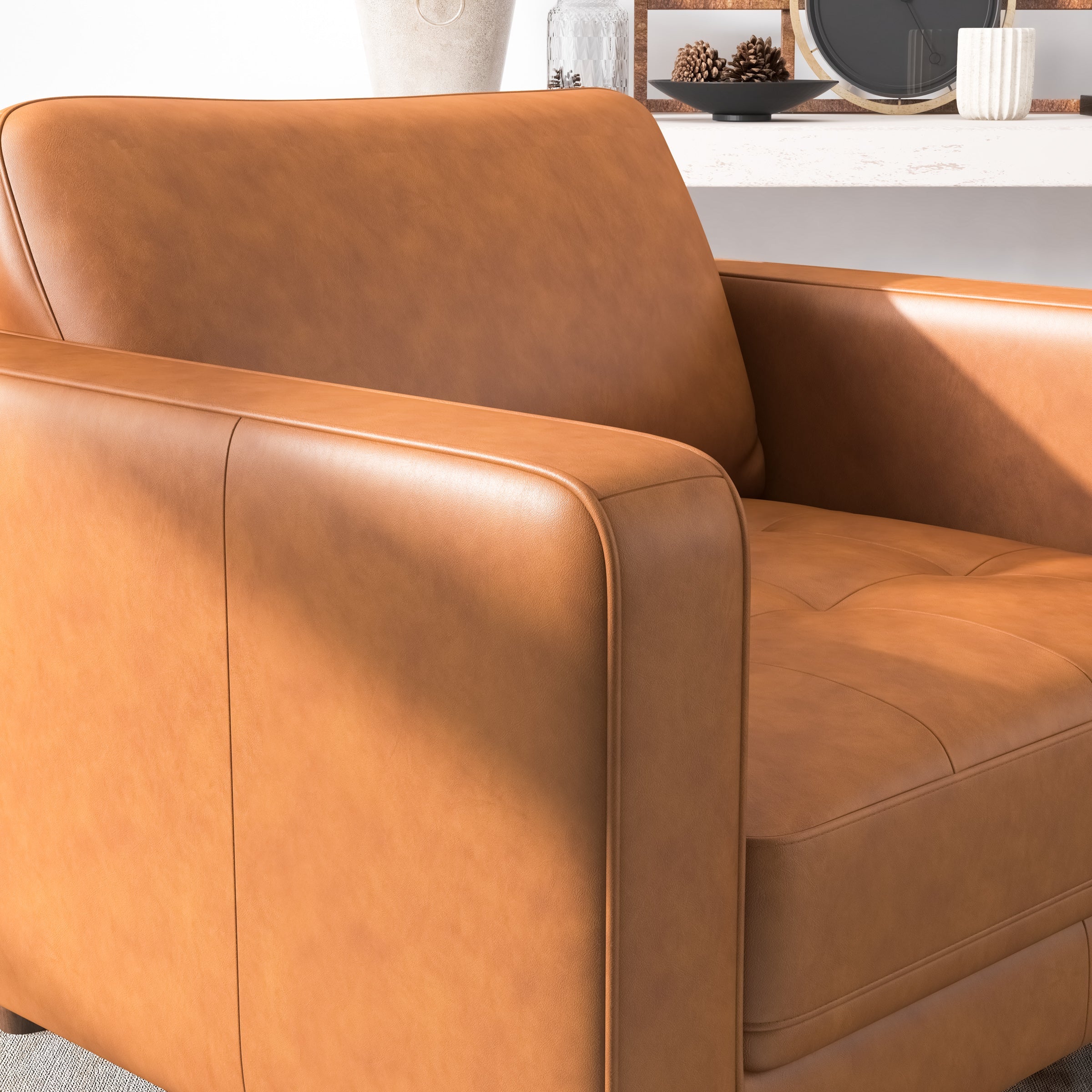 Tessa Tan Leather Leather Lounge Chair - MidinMod