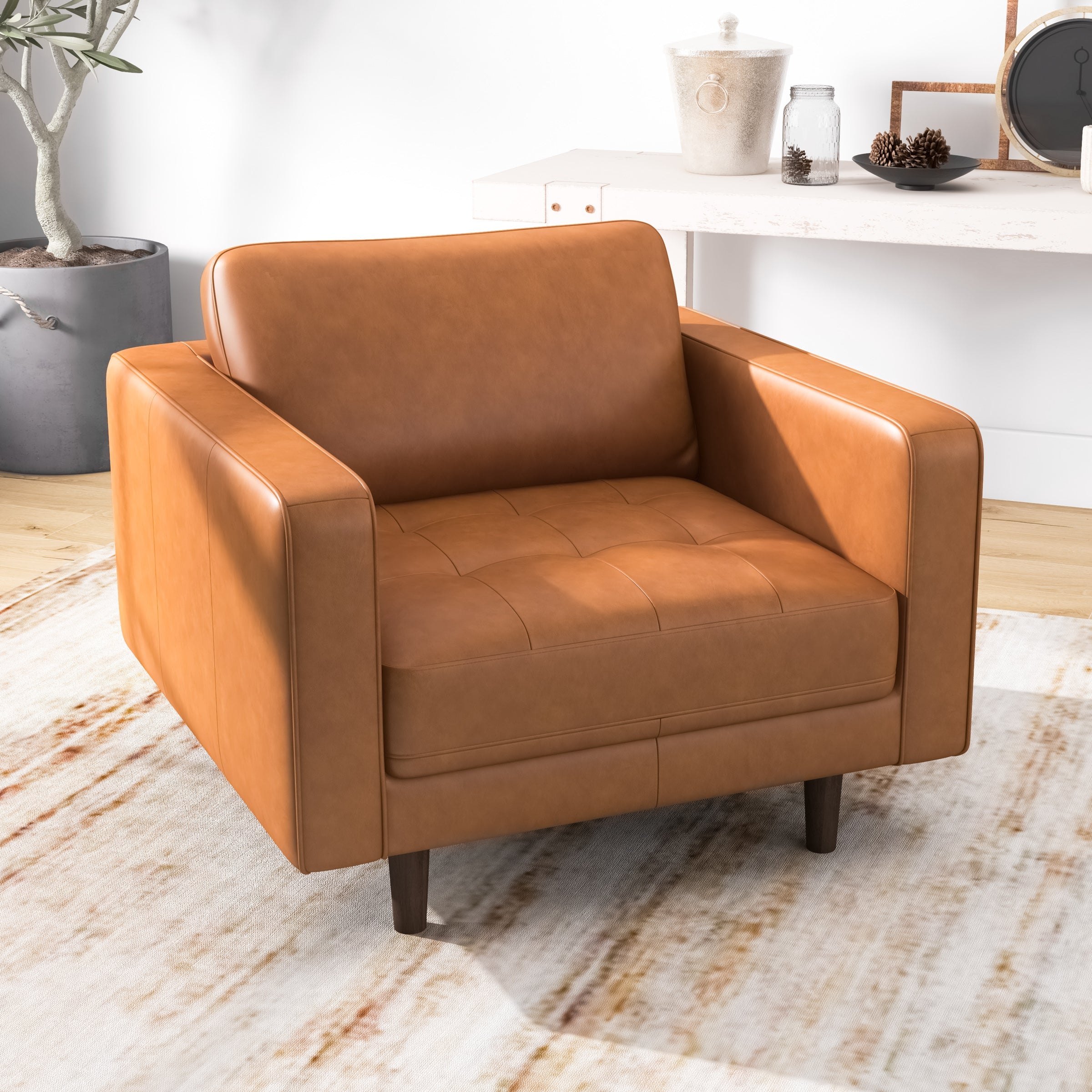 Tessa Tan Leather Leather Lounge Chair - MidinMod