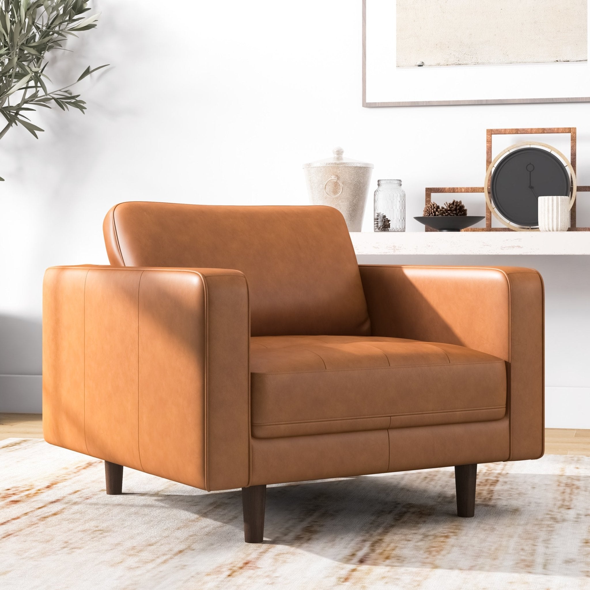 Tessa Tan Leather Leather Lounge Chair - MidinMod