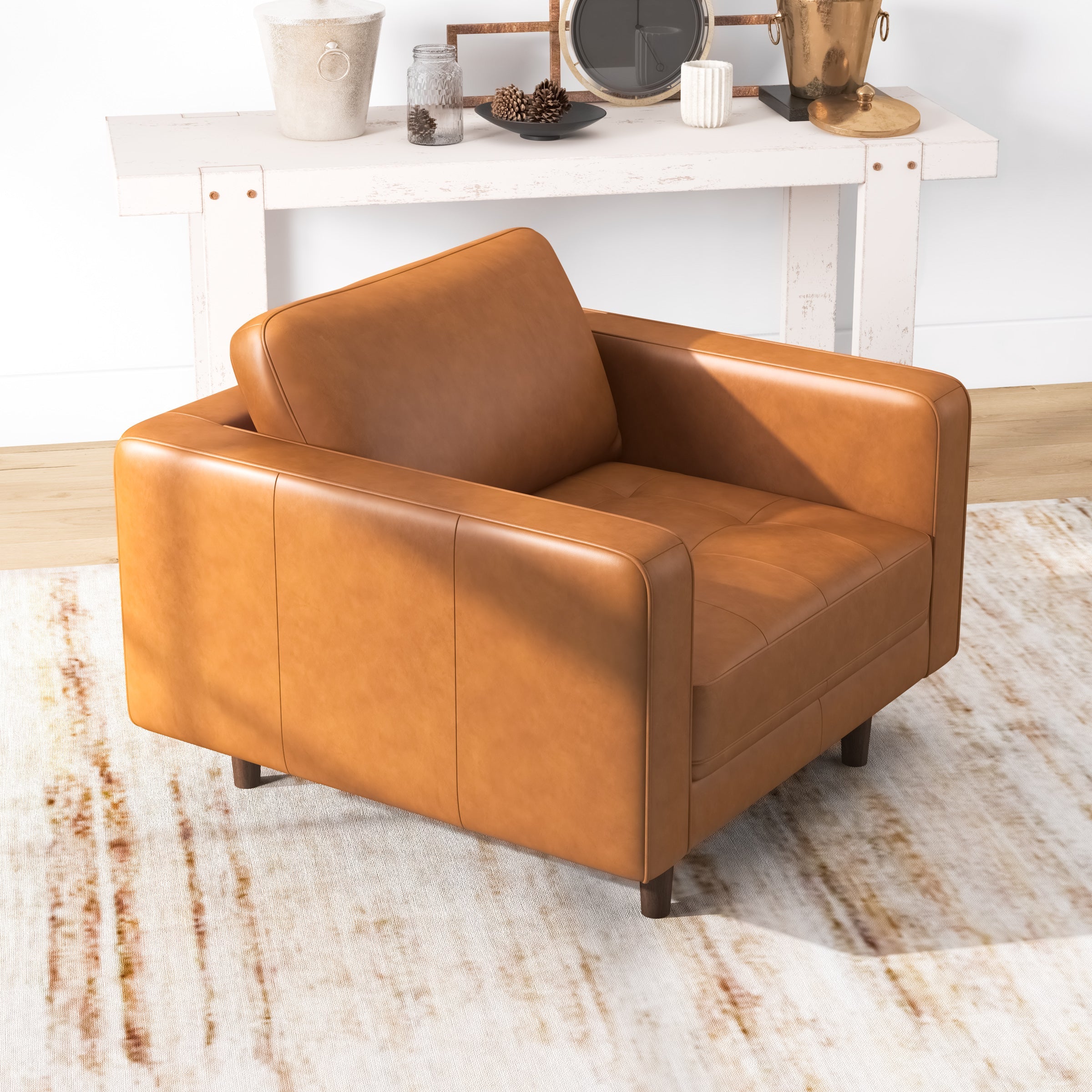 Tessa Tan Leather Leather Lounge Chair - MidinMod