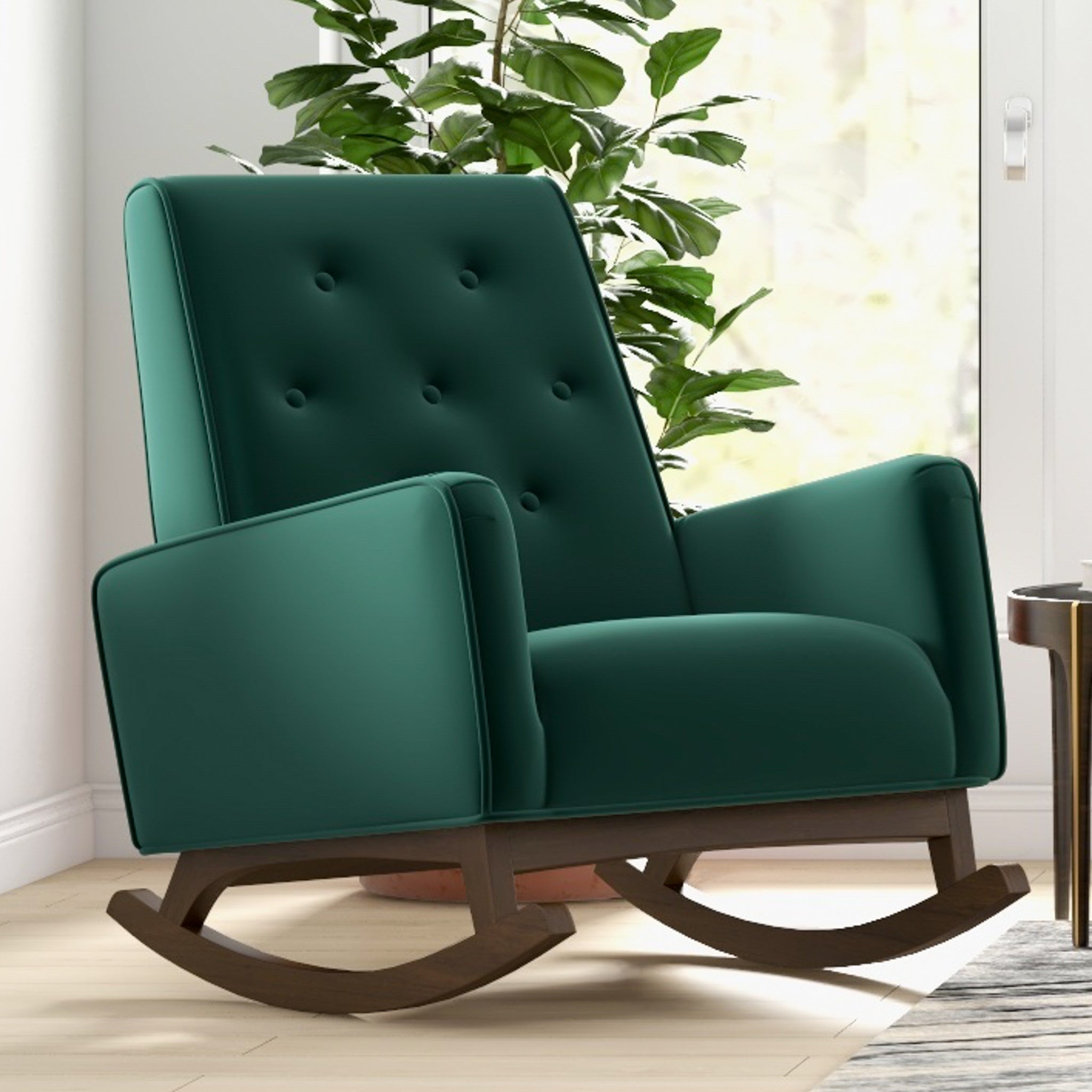 Windsor Green Velvet Fabric Rocking Chair - MidinMod