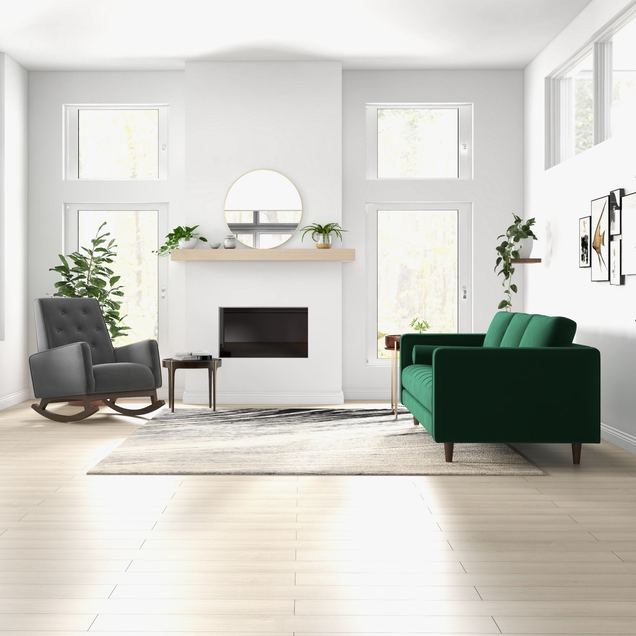 Windsor Dark Grey Velvet Fabric Rocking Chair - MidinMod