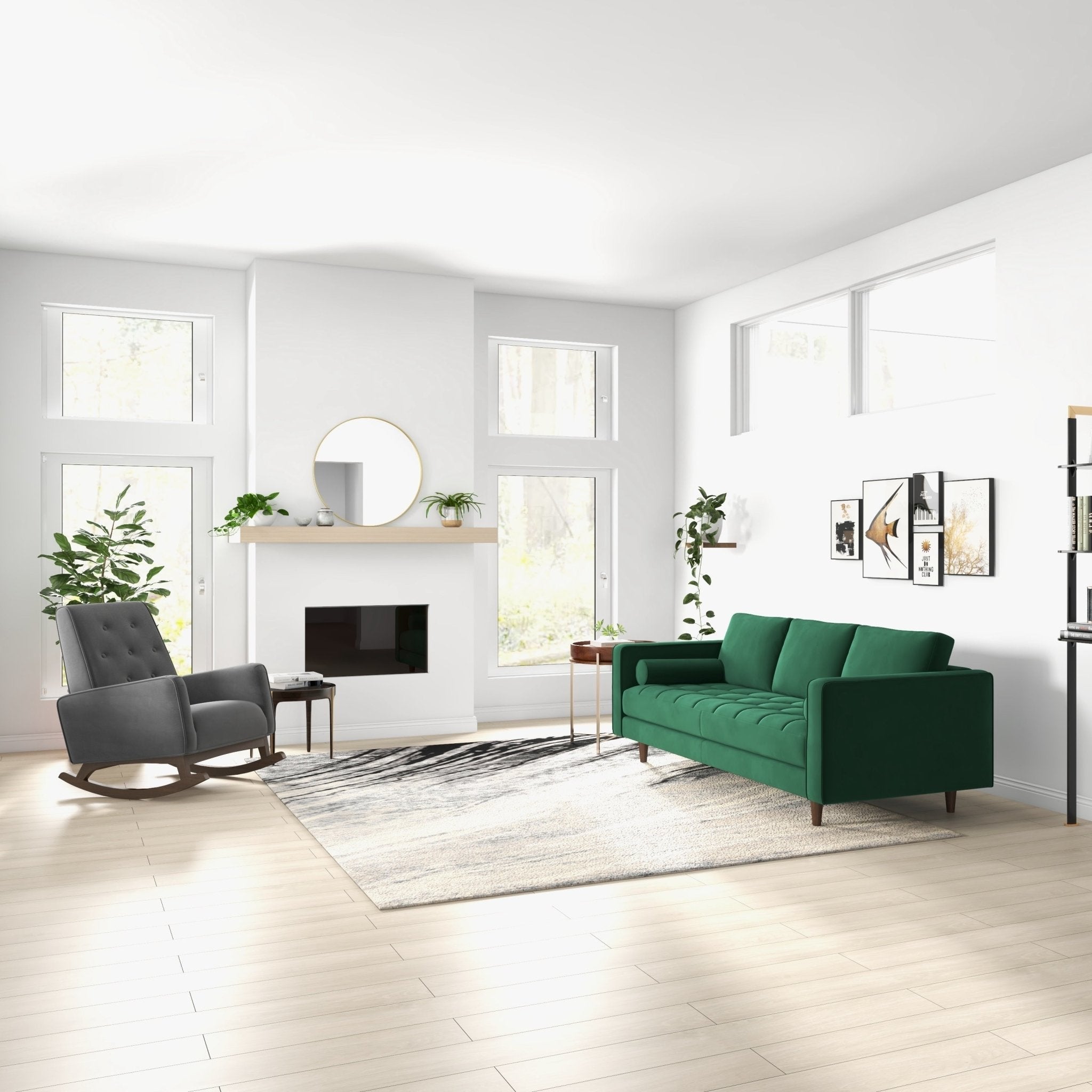 Windsor Dark Grey Velvet Fabric Rocking Chair - MidinMod