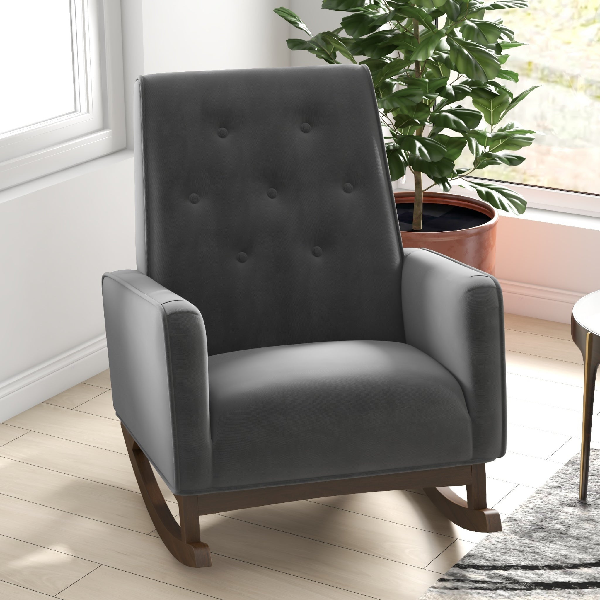 Windsor Dark Grey Velvet Fabric Rocking Chair - MidinMod
