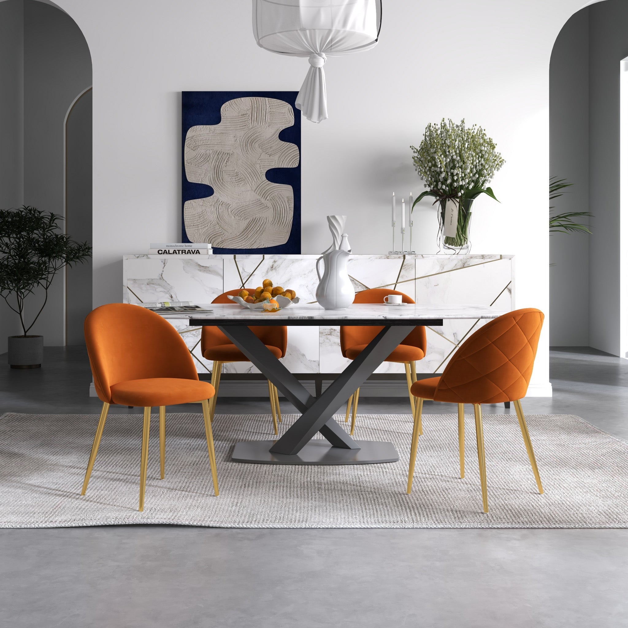 Vanessa Orange Velvet Dining Chair - MidinMod