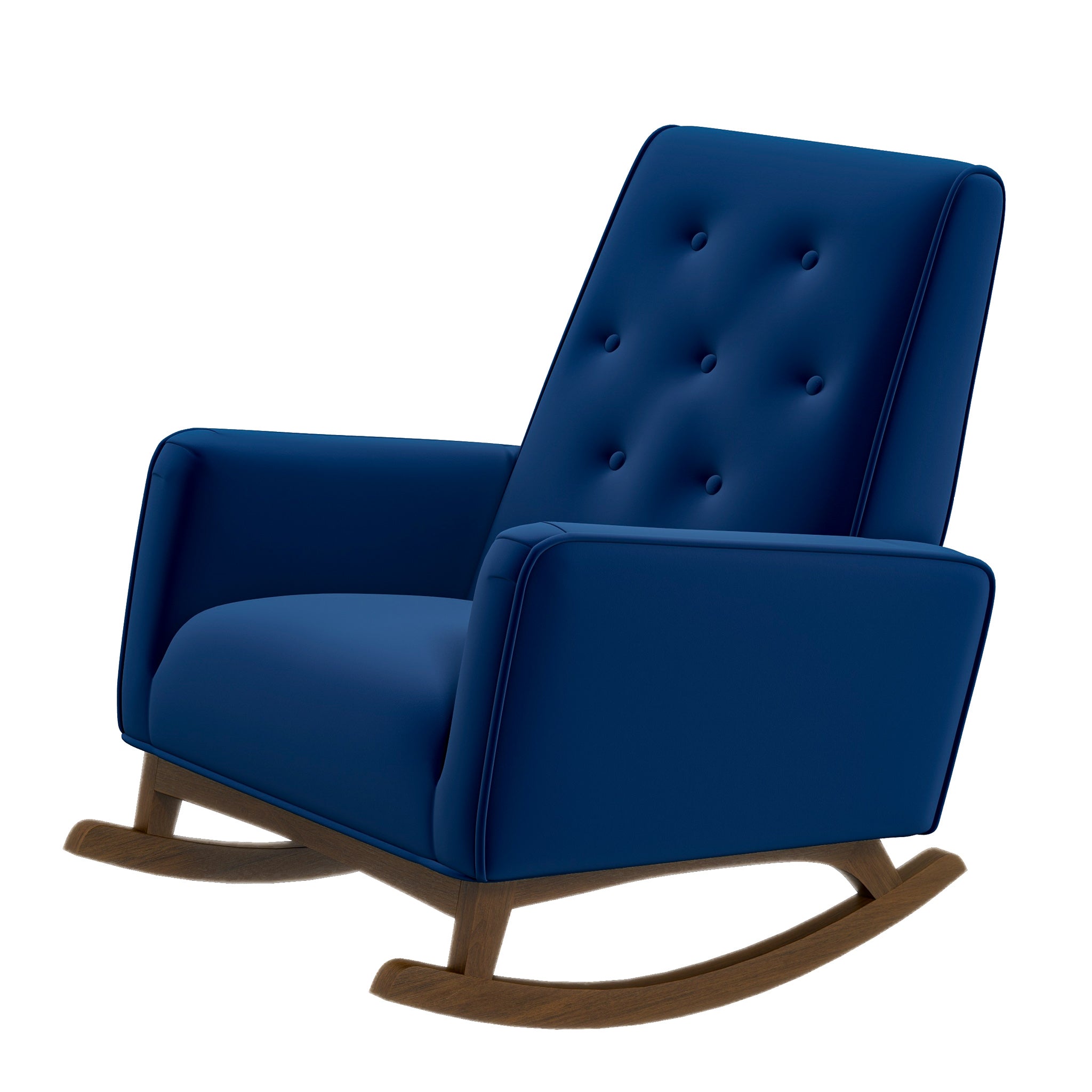 Windsor Dark Blue Velvet Fabric Rocking Chair - MidinMod
