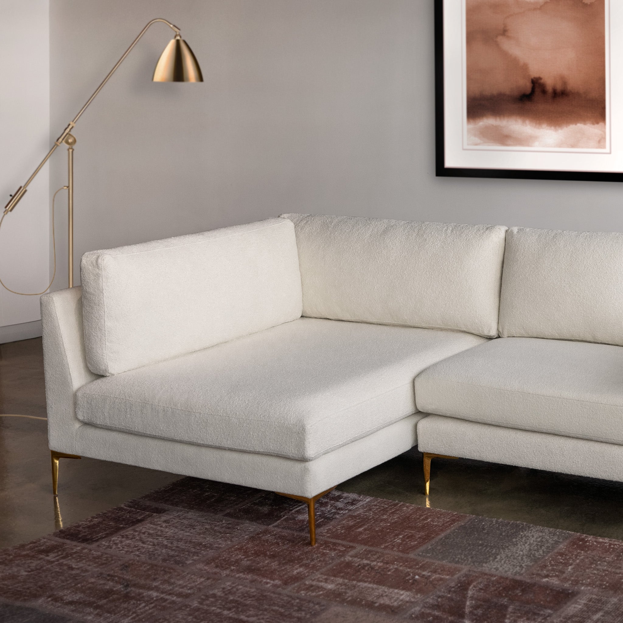 Chamberlain Beige Boucle Sectional Sofa Left Facing Chaise - MidinMod