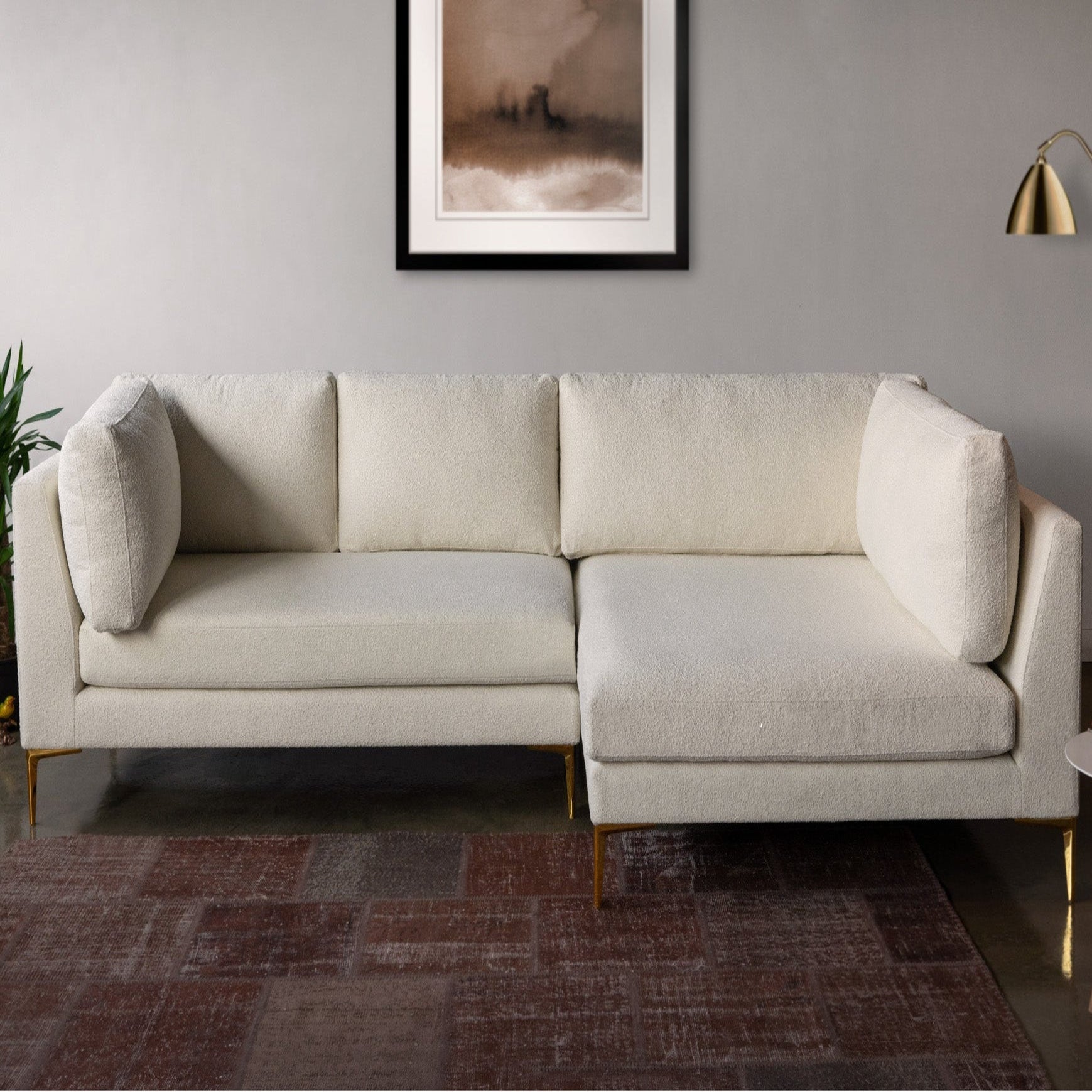 Chamberlain Beige Boucle Sectional Sofa Right Facing Chaise - MidinMod