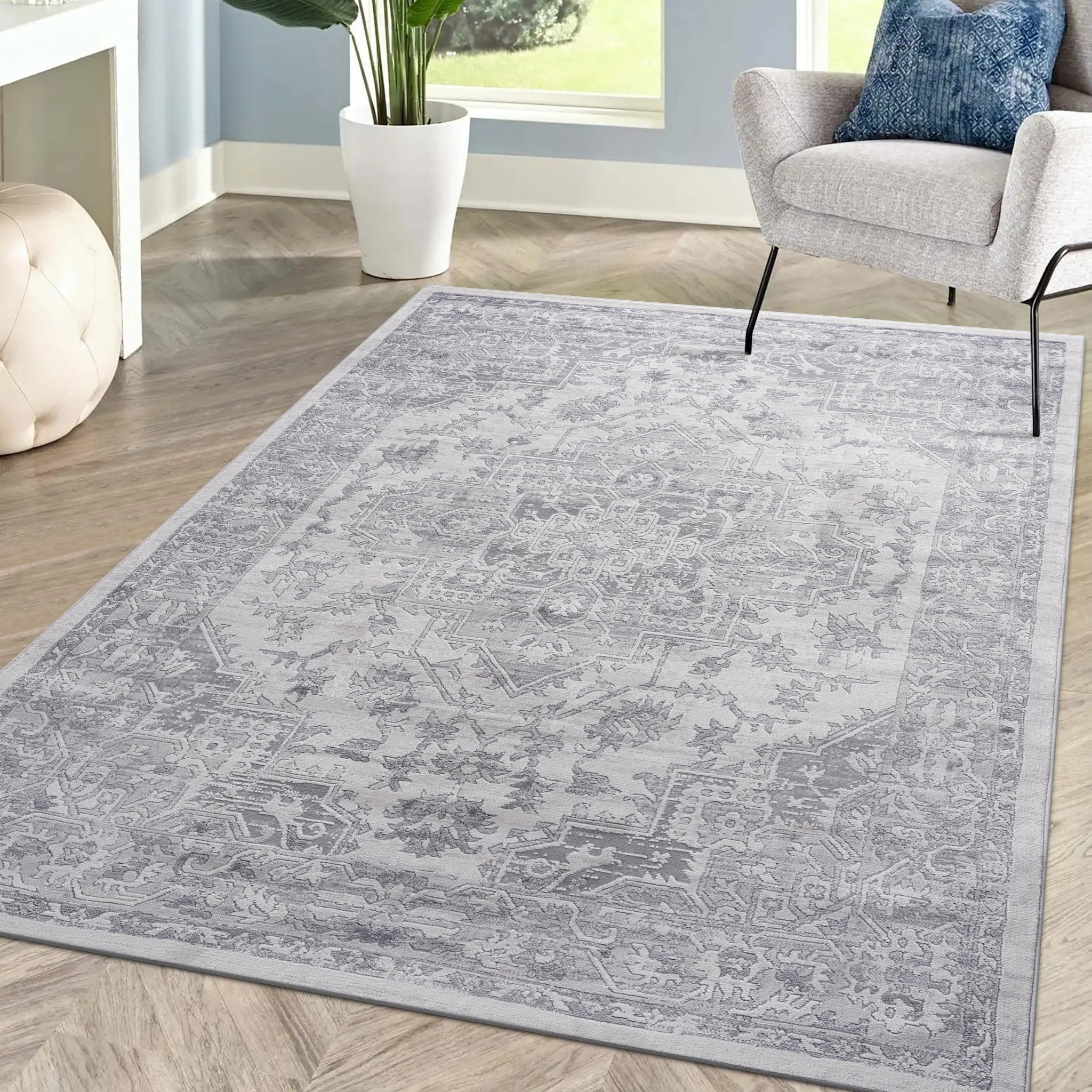 Marfi Silver Rug Size 5'3'' x 7'6" | Mid in Mod | Houston TX | Best Furniture stores in Houston
