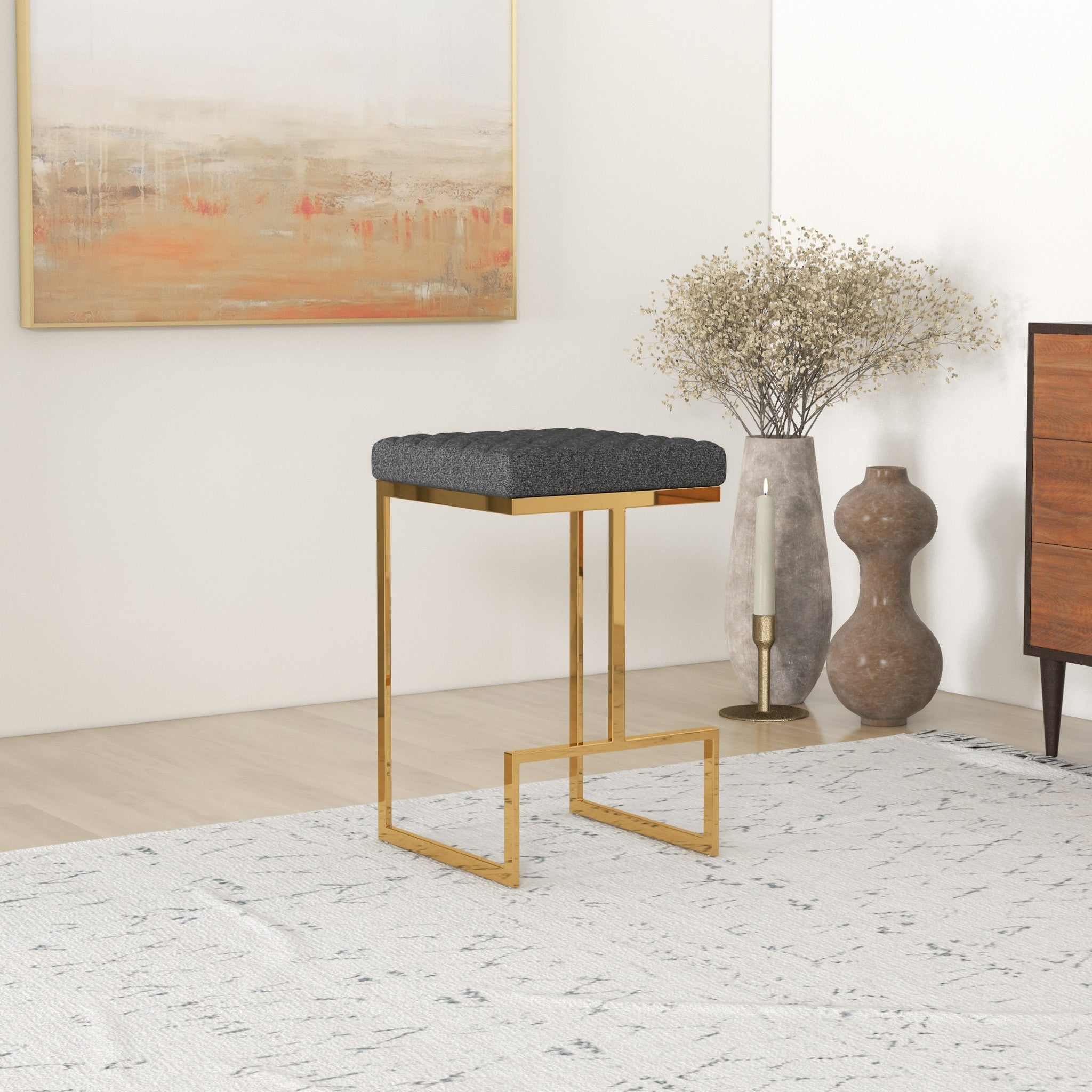 Felicia Mid-Century Modern Grey Boucle Counter Stool | MidinMod