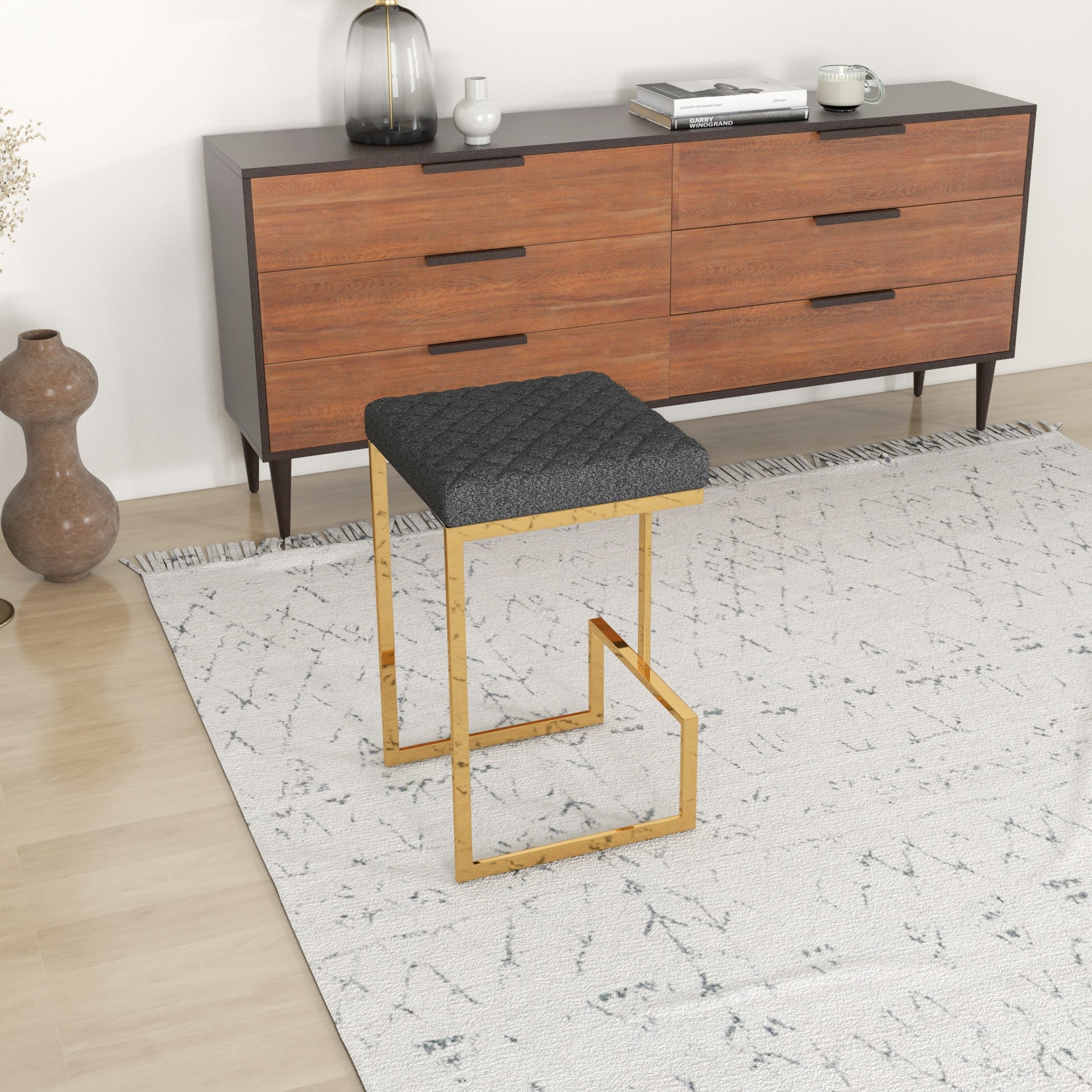 Felicia Mid-Century Modern Grey Boucle Counter Stool | MidinMod