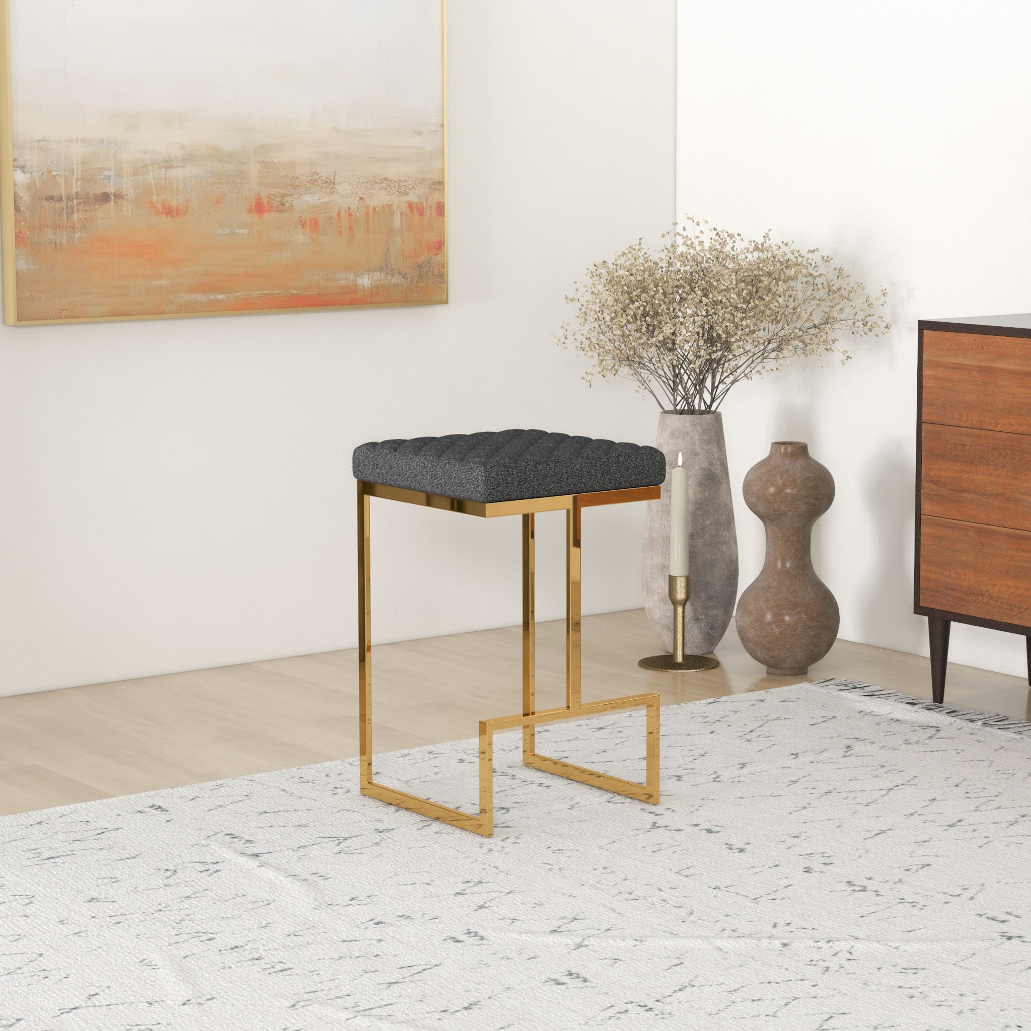 Felicia Mid-Century Modern Grey Boucle Counter Stool | MidinMod