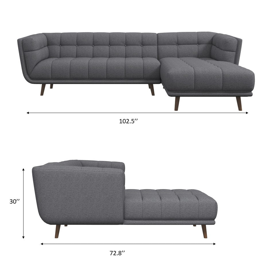 Kano Dark Gray Sectional Sofa Right Facing Chaise - MidinMod