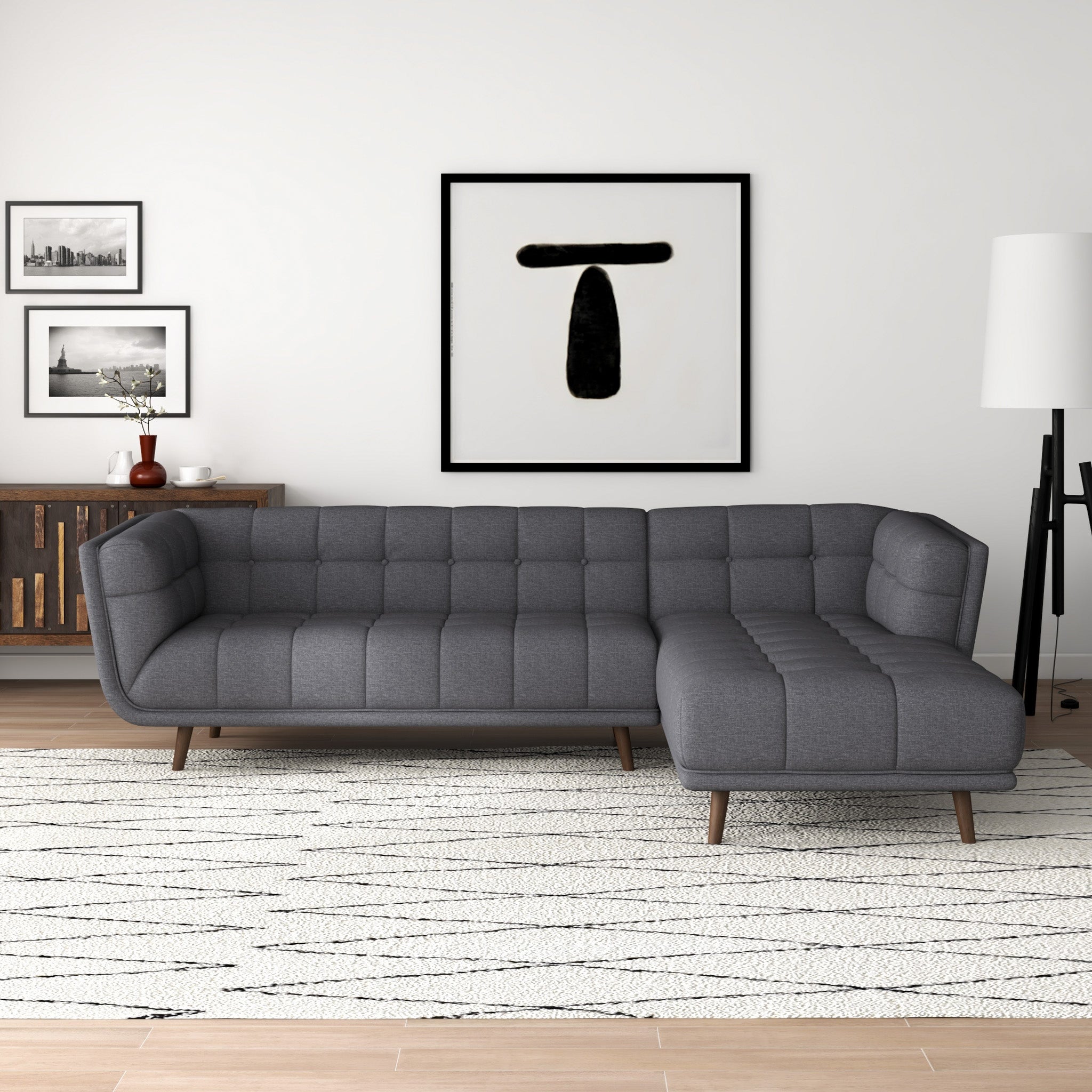 Kano Dark Gray Sectional Sofa Right Facing Chaise - MidinMod