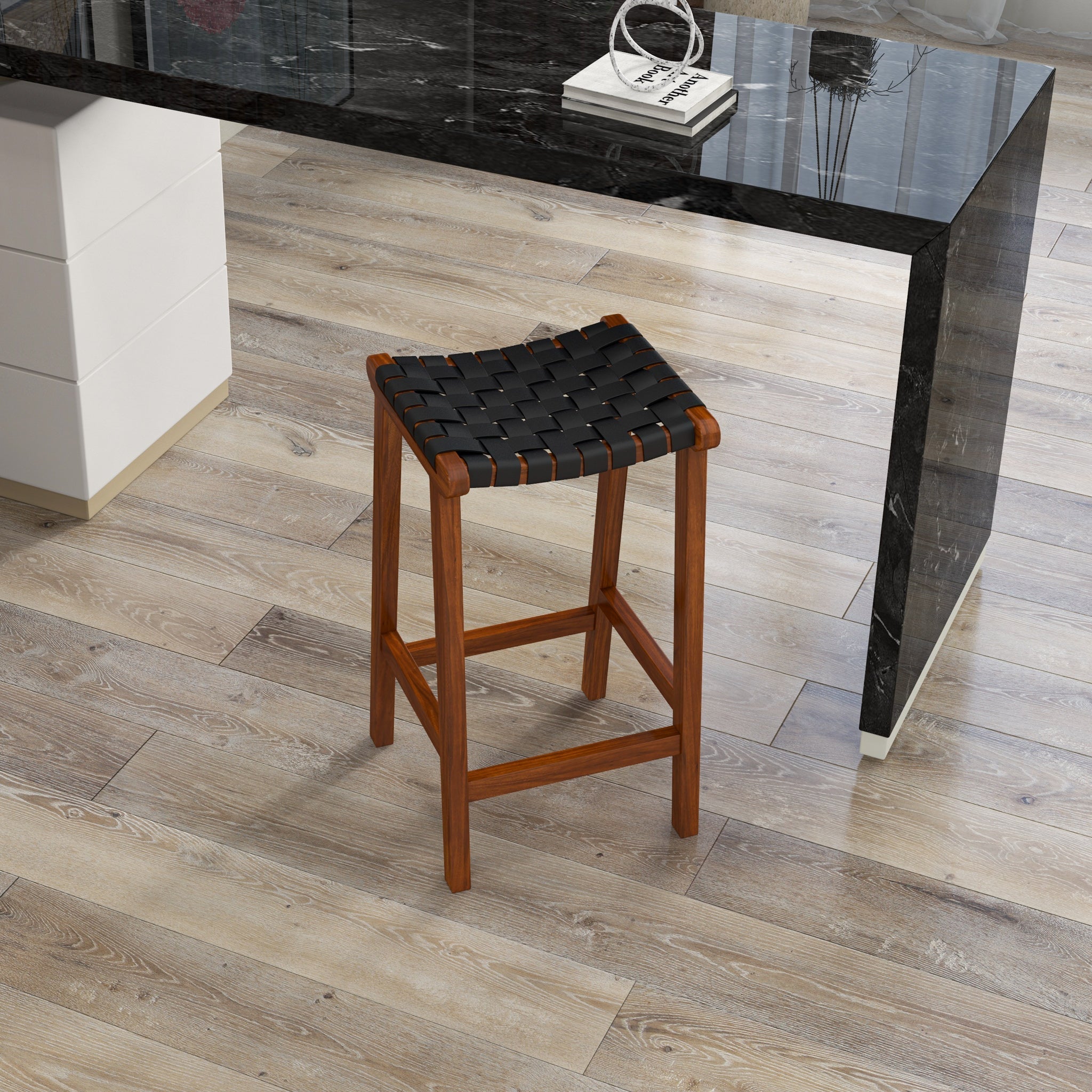 Andaman Black Leather Bar Stool - MidinMod