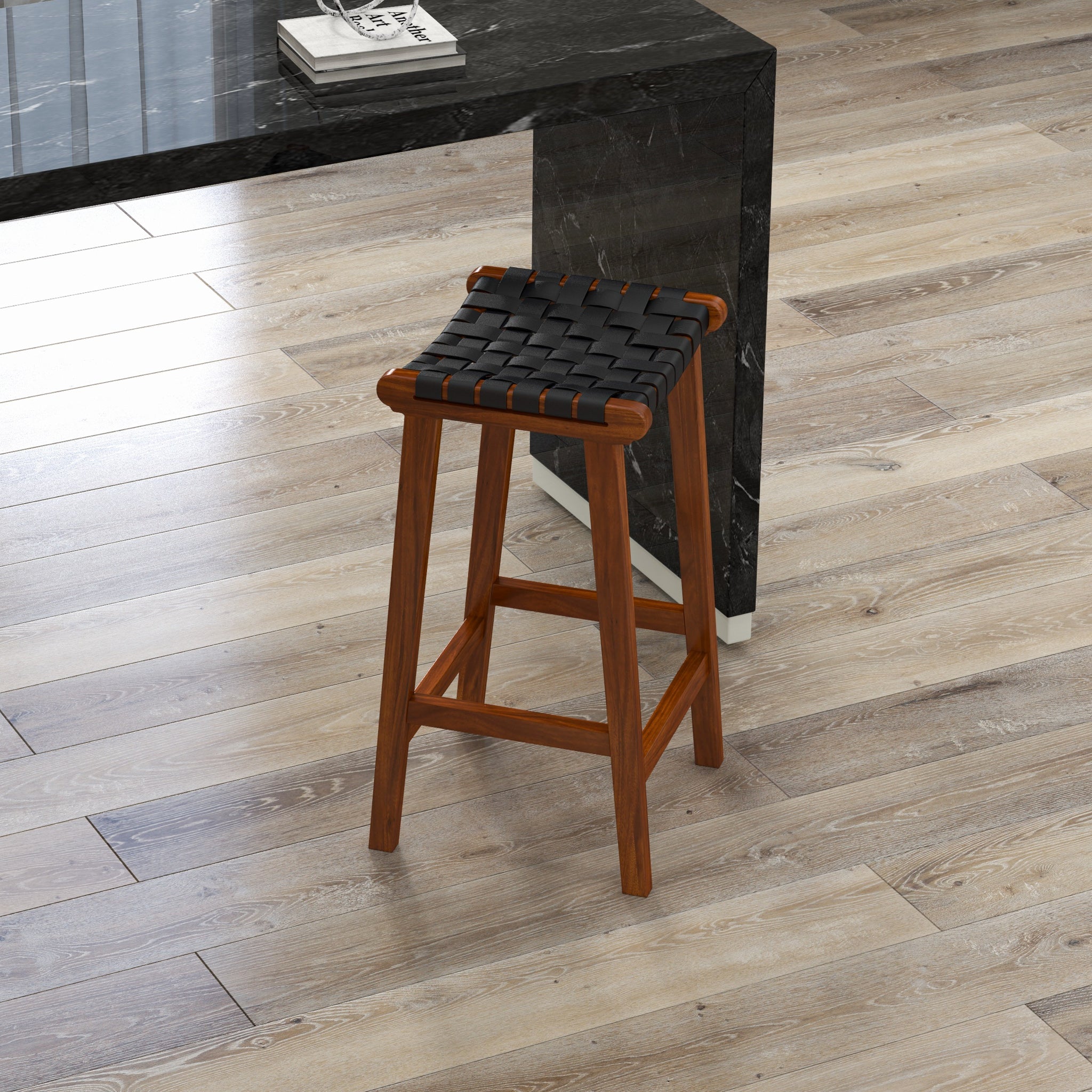 Andaman Black Leather Bar Stool - MidinMod