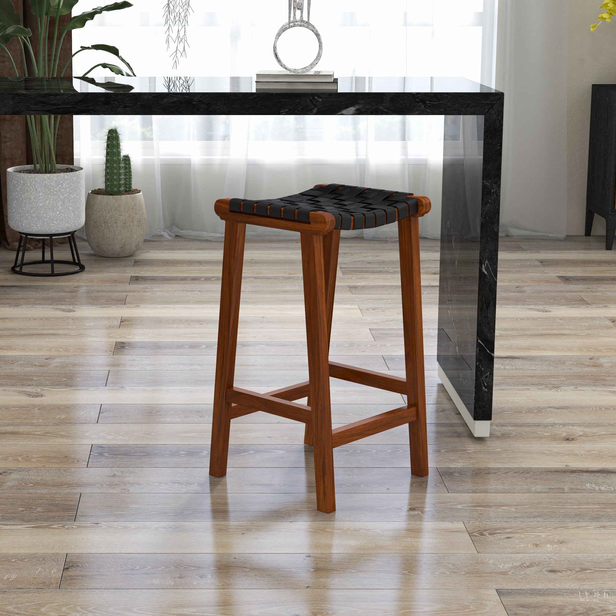 Andaman Black Leather Bar Stool - MidinMod