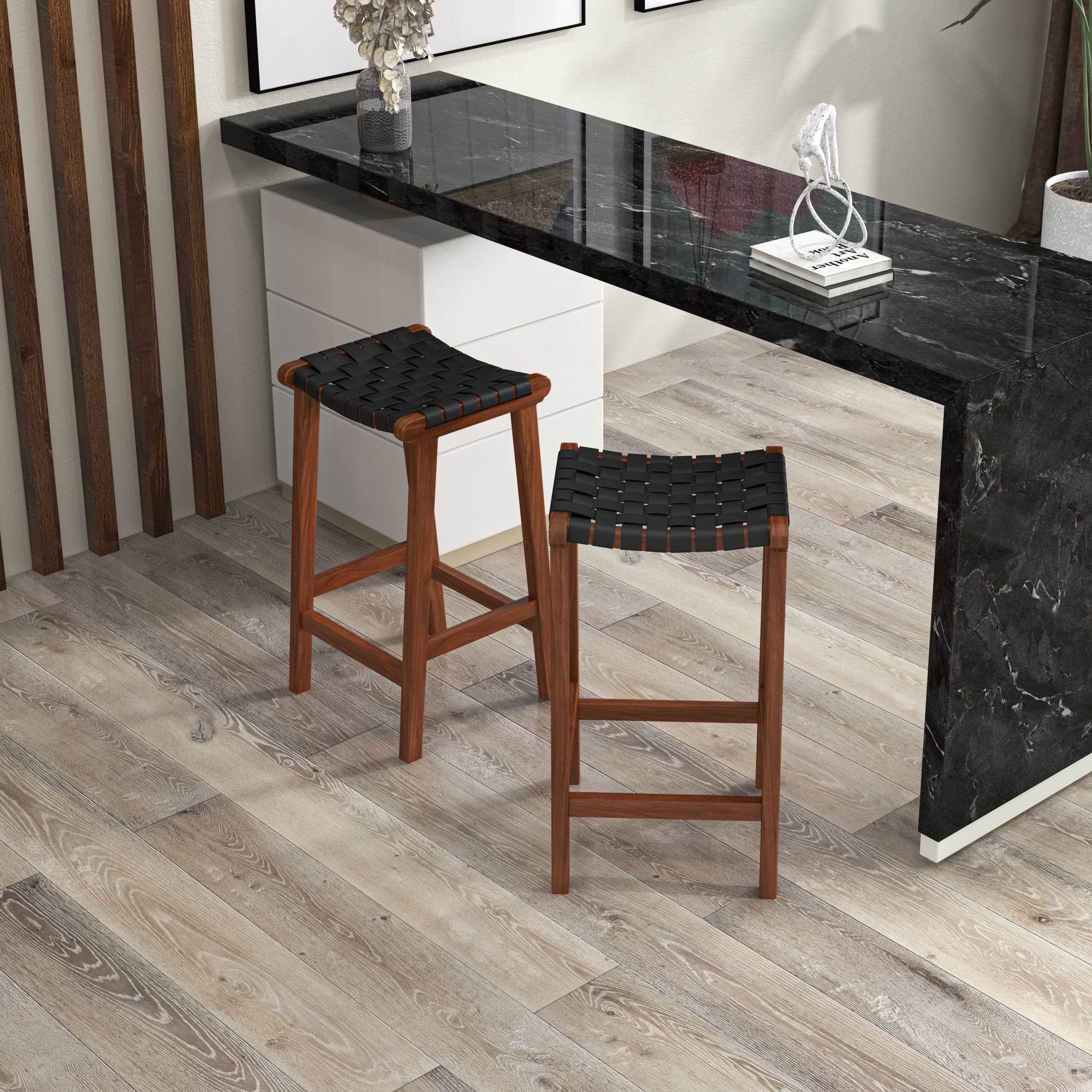 Andaman Black Leather Bar Stool - MidinMod