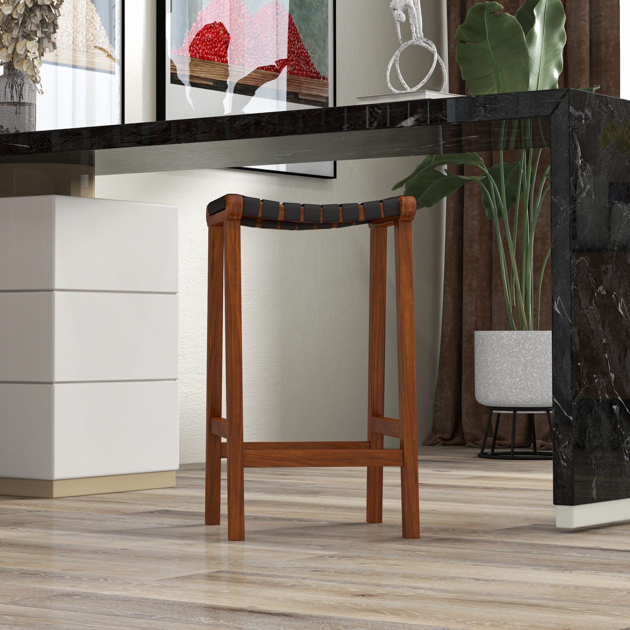 Andaman Black Leather Bar Stool - MidinMod
