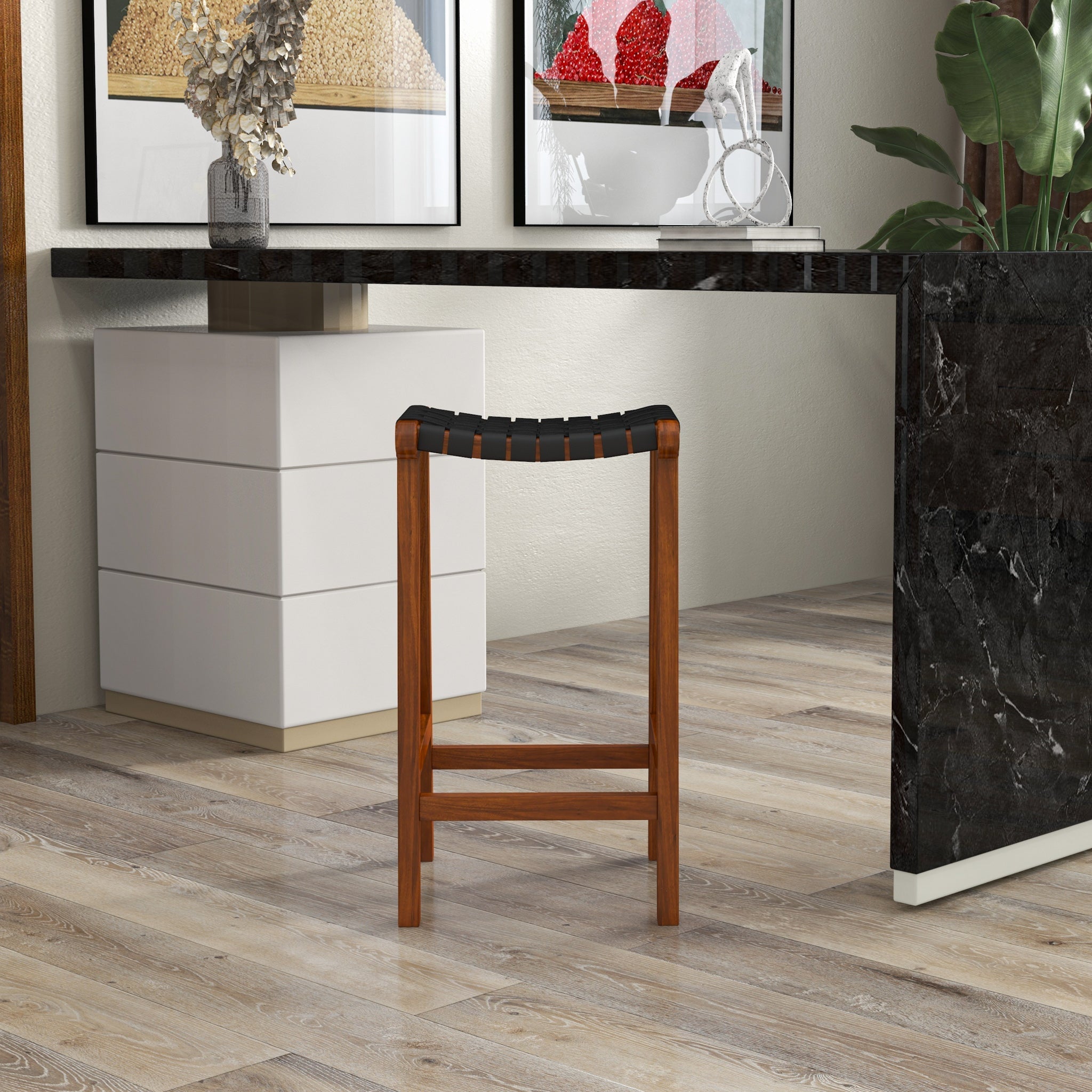 Andaman Black Leather Bar Stool - MidinMod