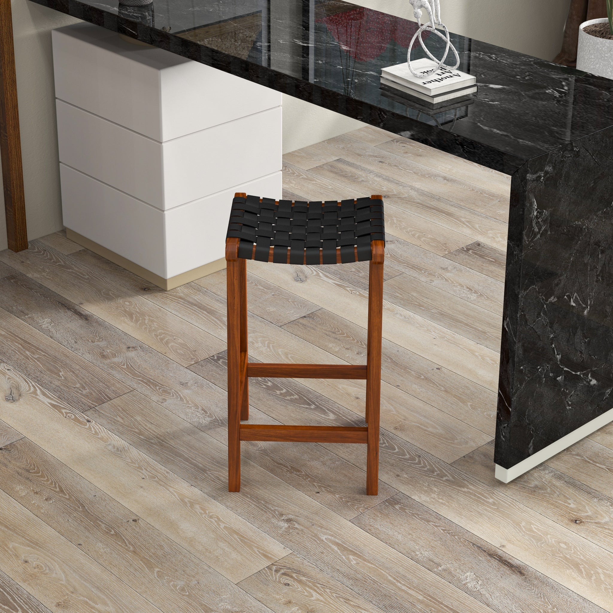 Andaman Black Leather Bar Stool - MidinMod