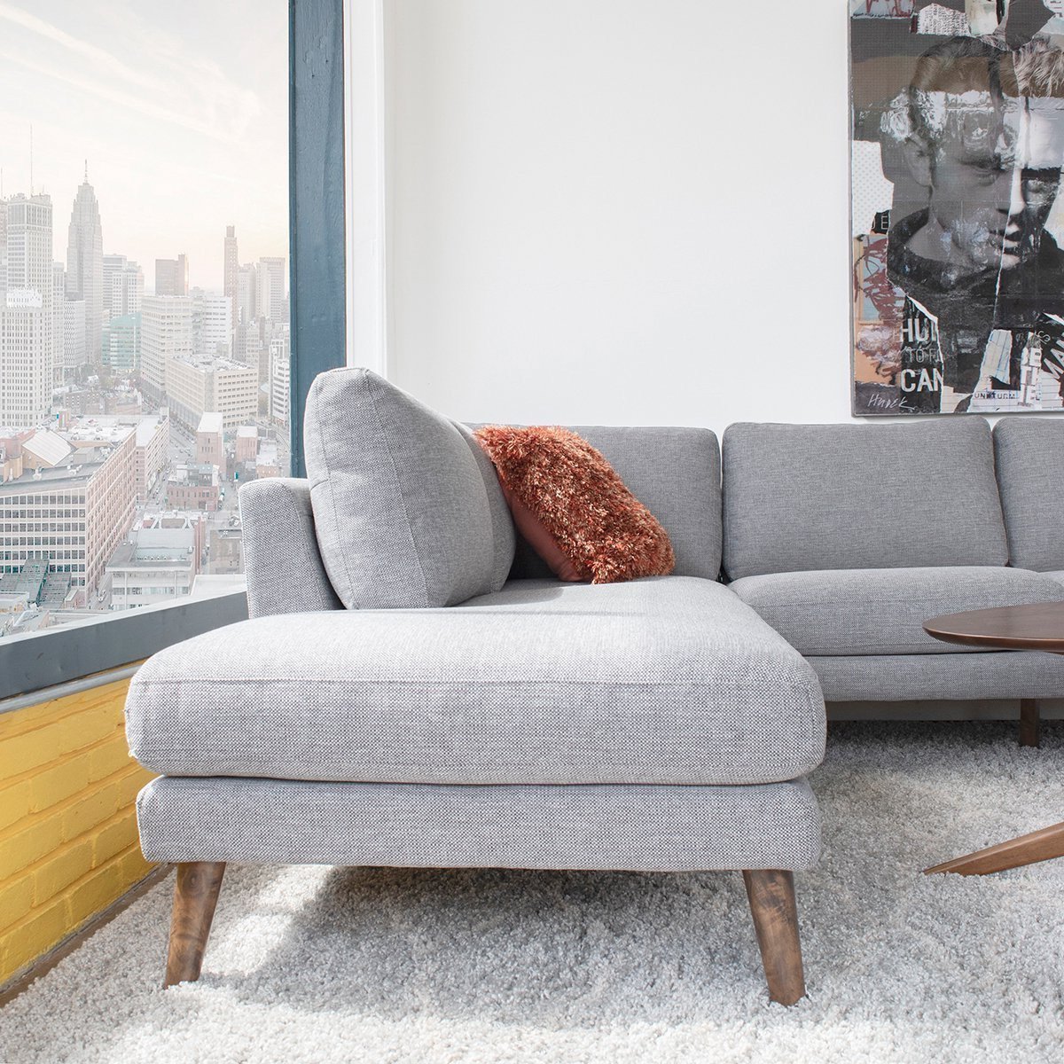 Bexley Grey Sectional Sofa Left Facing Chaise - MidinMod