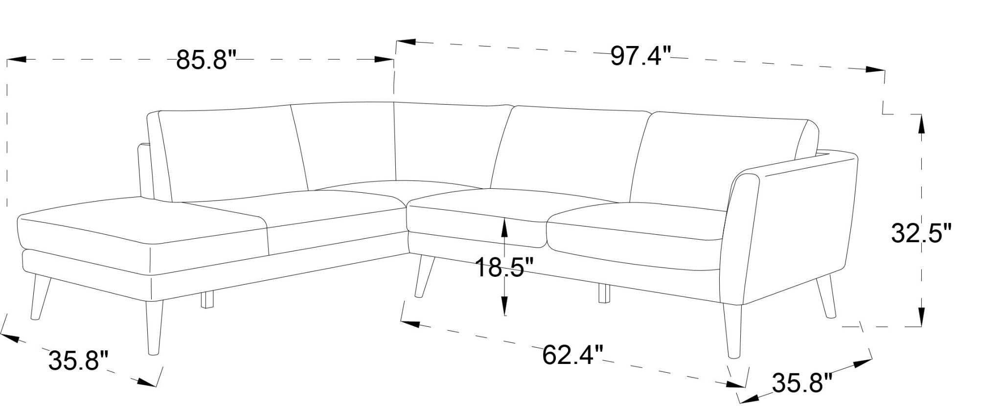 Bexley Grey Sectional Sofa Left Facing Chaise - MidinMod