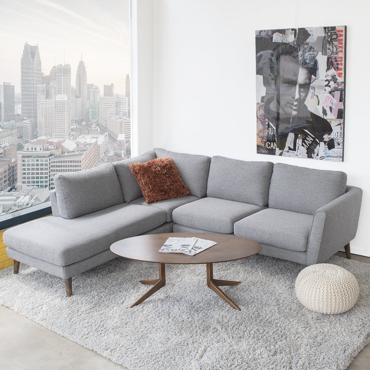 Bexley Grey Sectional Sofa Left Facing Chaise - MidinMod