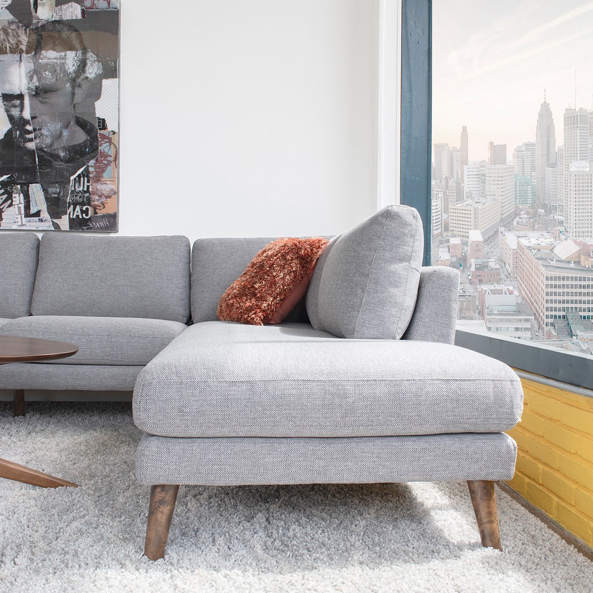 Bexley Grey Sectional Sofa Right Facing Chaise - MidinMod