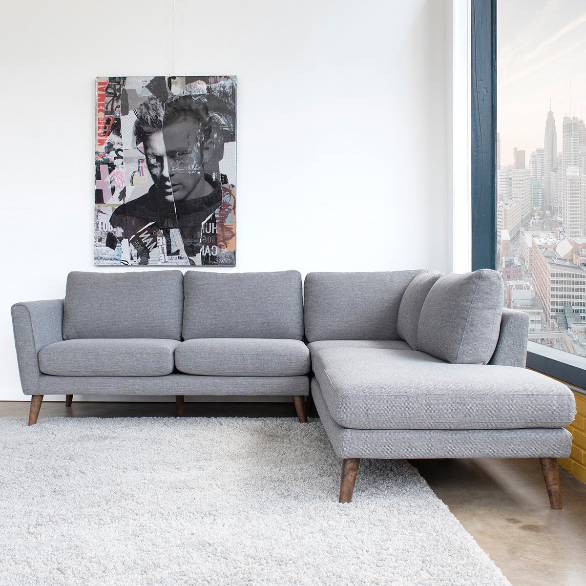 Bexley Grey Sectional Sofa Right Facing Chaise - MidinMod