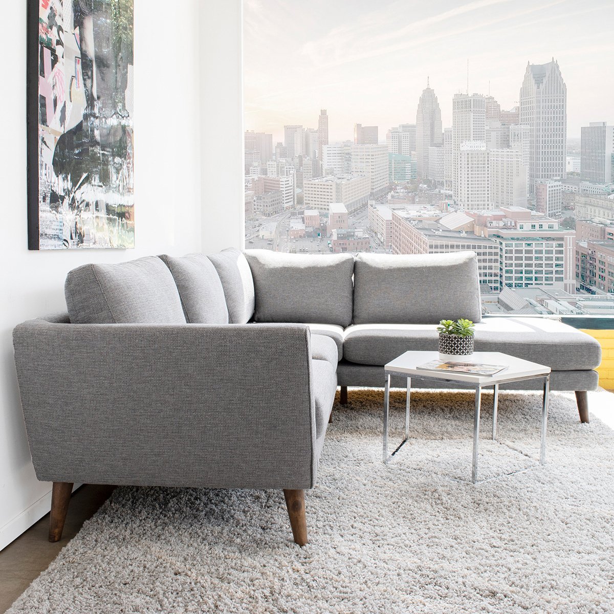 Bexley Grey Sectional Sofa Right Facing Chaise - MidinMod