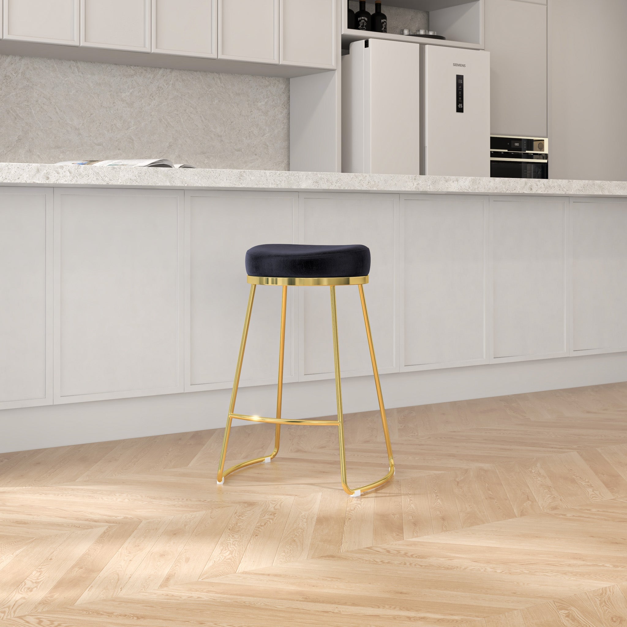 Bissel Mid-Century Modern Black Velvet Counter Stool with Gold Legs | MidinMod