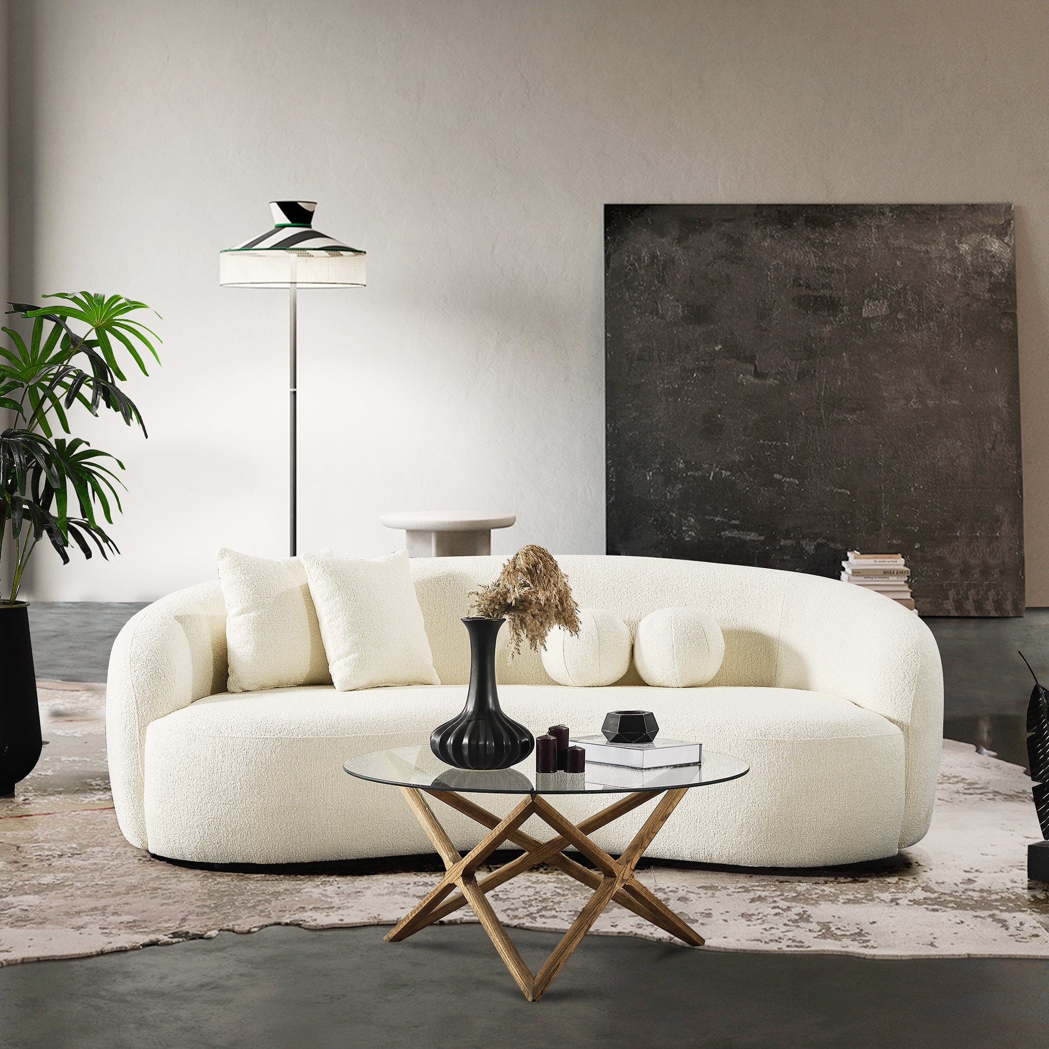 Blair Japandi White Curvy Boucle Sofa - MidinMod