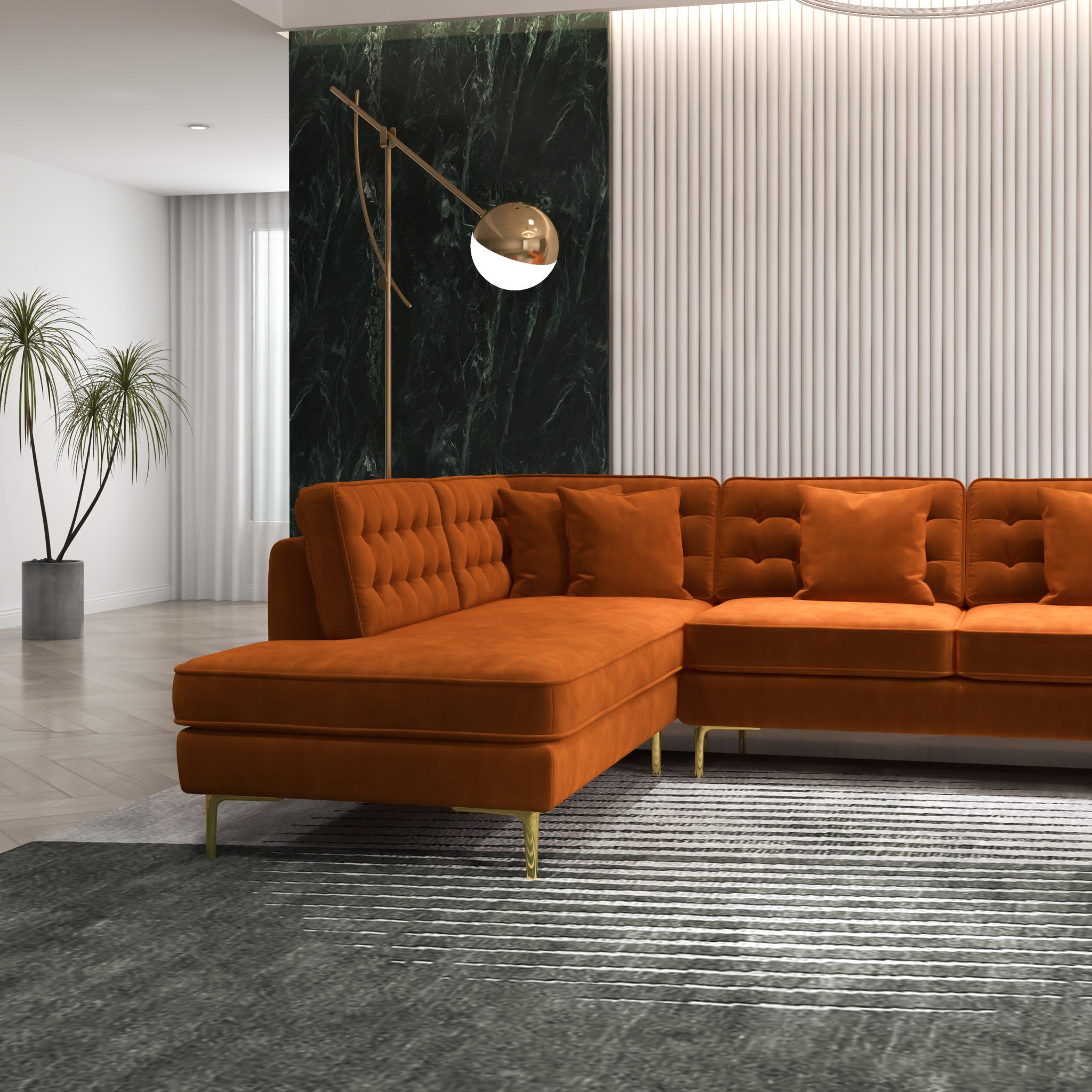 Caleb Burnt Orange Velvet U Shape Corner Sofa - MidinMod