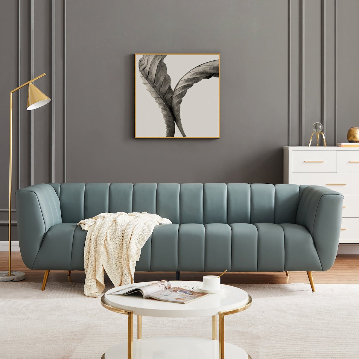 Clodine Blue Leather Sofa - MidinMod