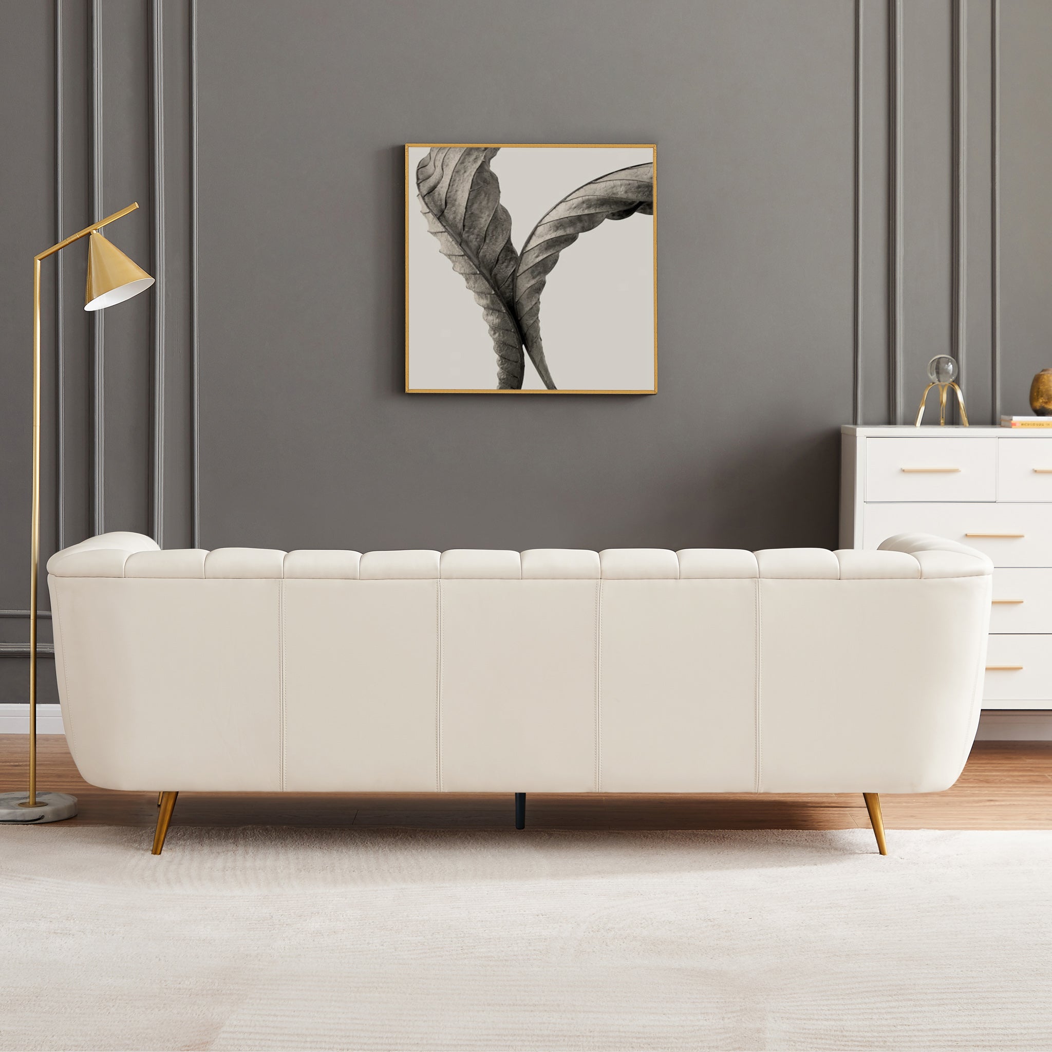 Clodine Cream Leather Sofa - MidinMod