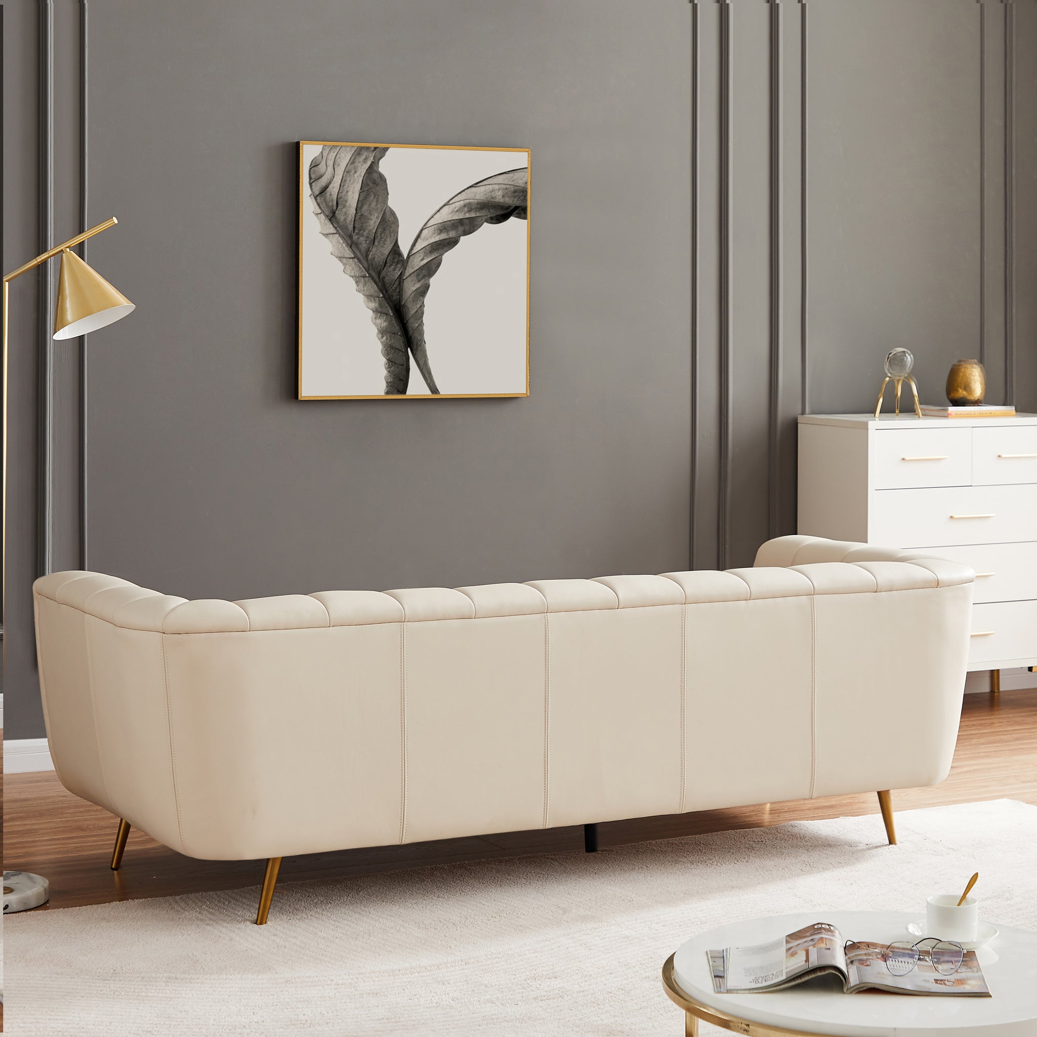 Clodine Cream Leather Sofa - MidinMod